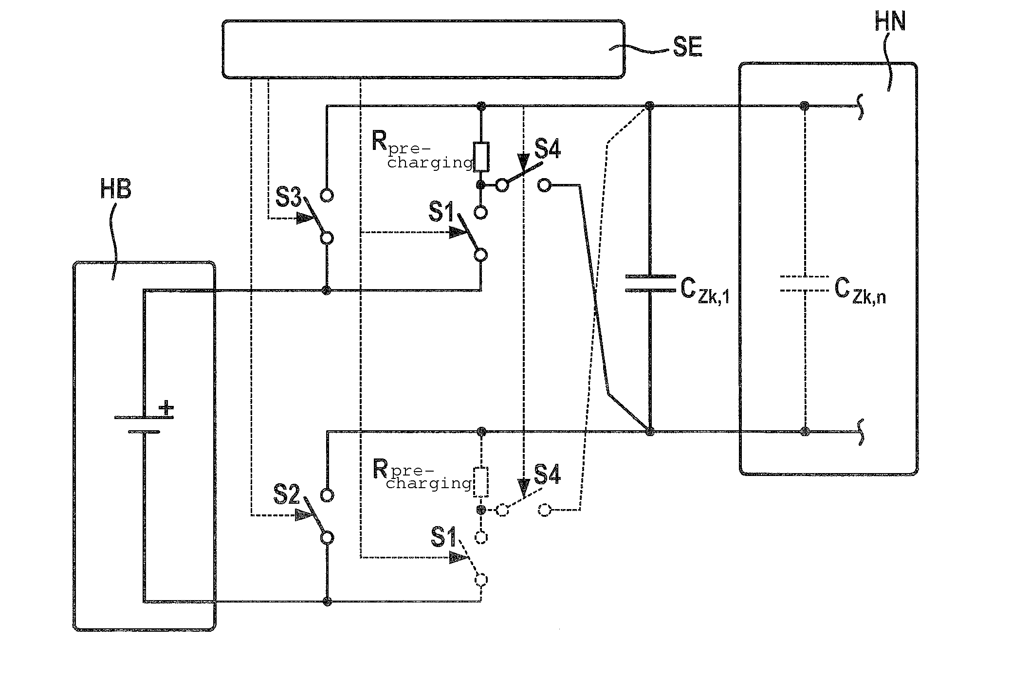 Method and Device for Limiting the Starting Current and for Discharging the DC Voltage Intermediate Circuit