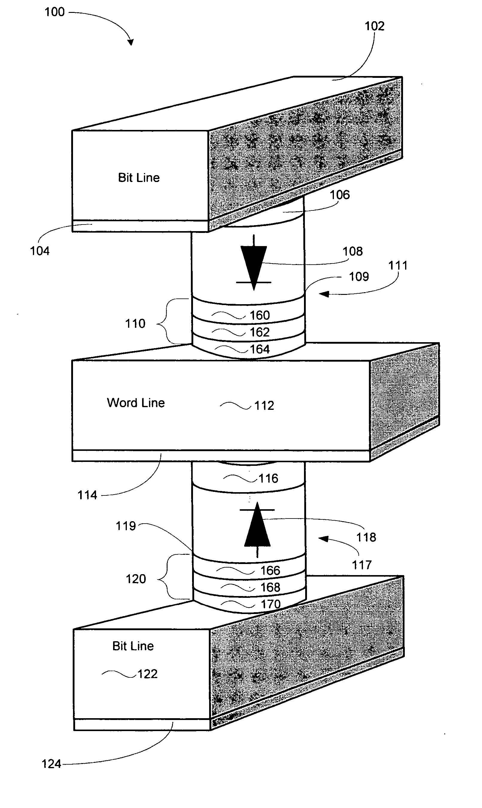 Unipolar resistance random access memory (RRAM) device and vertically stacked architecture