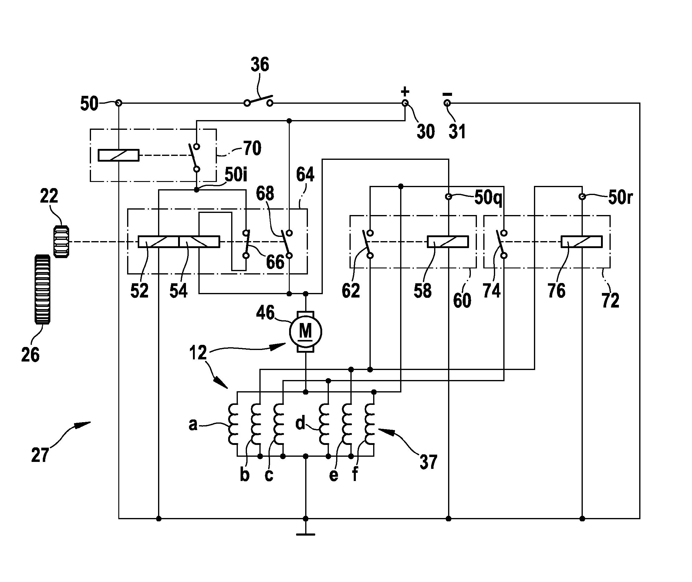 Starter having a switchable number of pole pairs