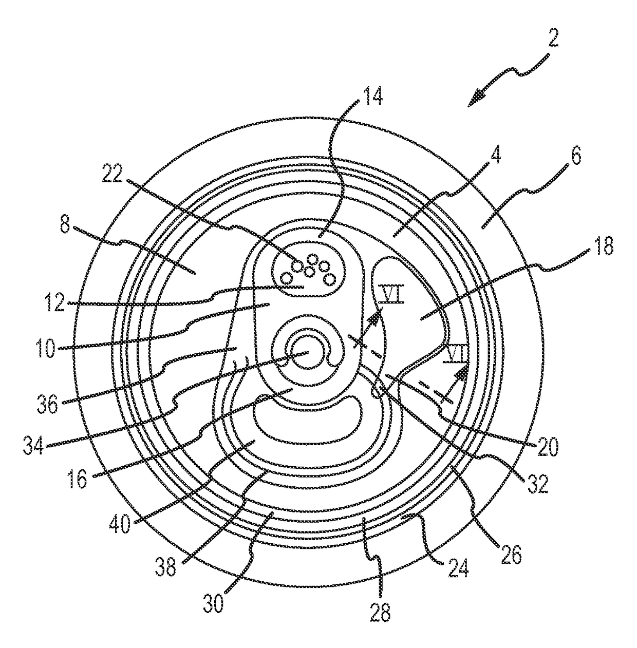 Container end closure with an integral fluid channel