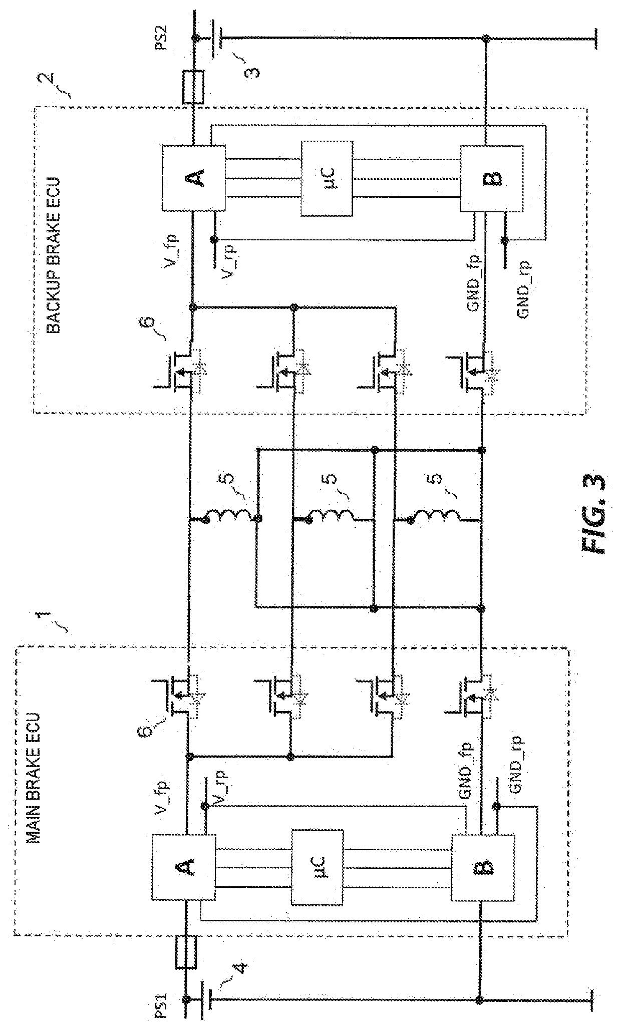 Device for decoupling and protection from compensation currents in a redundant system for autonomous driving