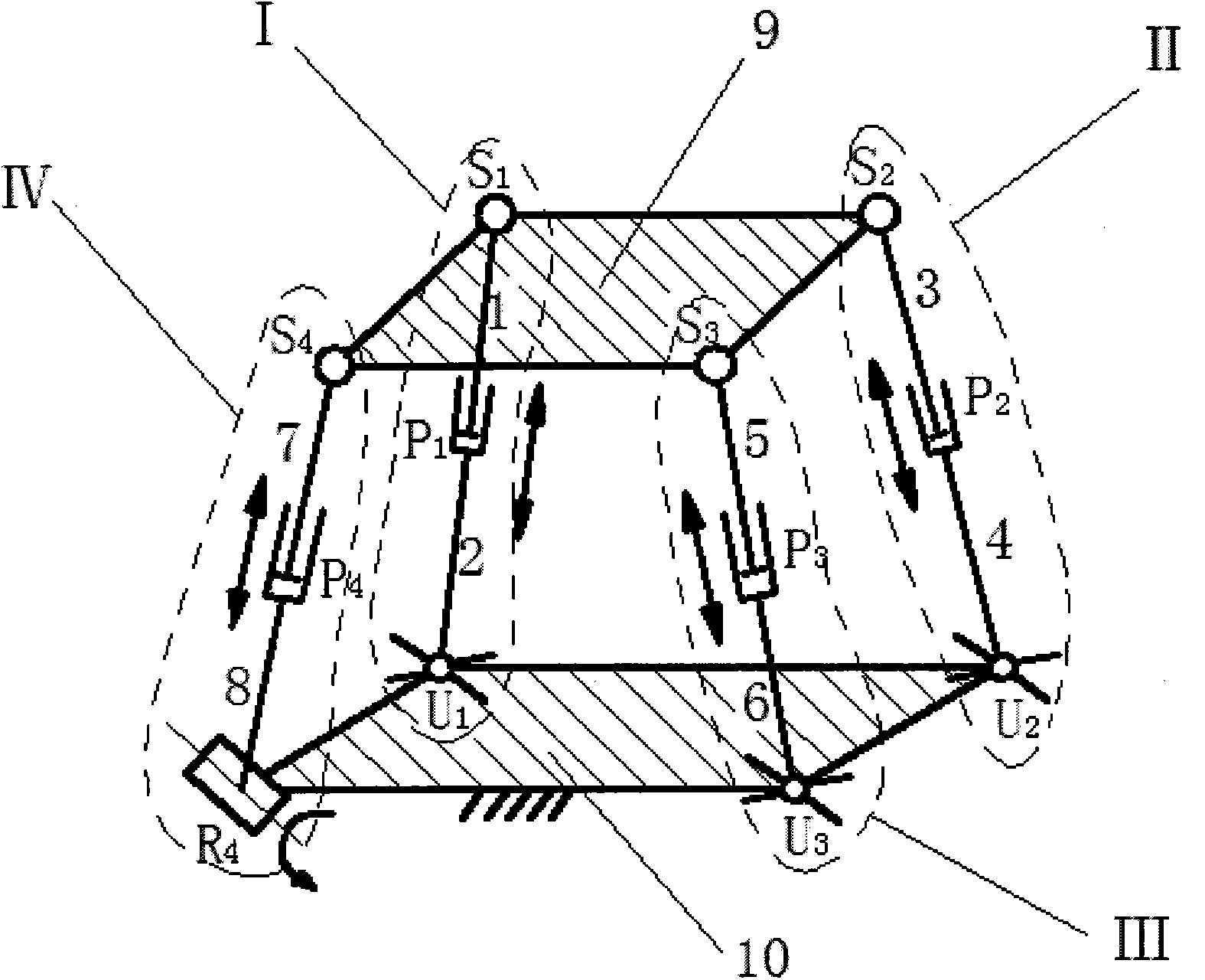 Two-translation-and-three-turning parallel mechanism used for virtual machine tool