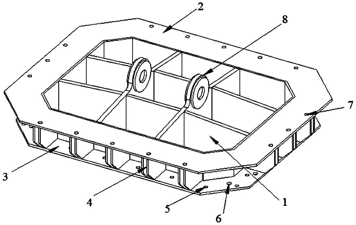 Top cover type hanging bracket device for hoisting prefabricated stand column reinforcement cage compound formwork