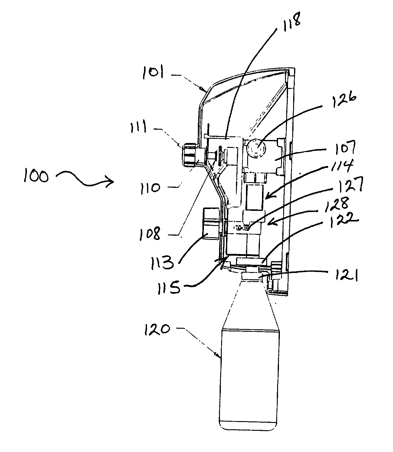 Combination push button and bottle lever for activating a water valve in a product dispenser