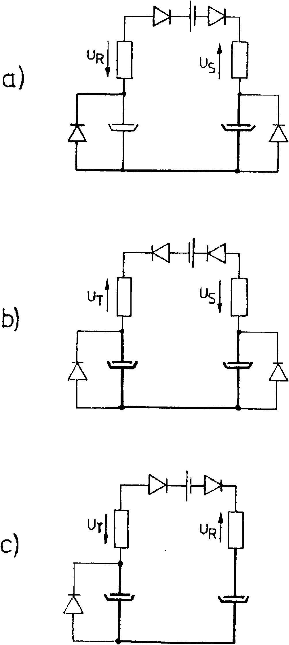 Battery charger circuit operated from a three-phase network