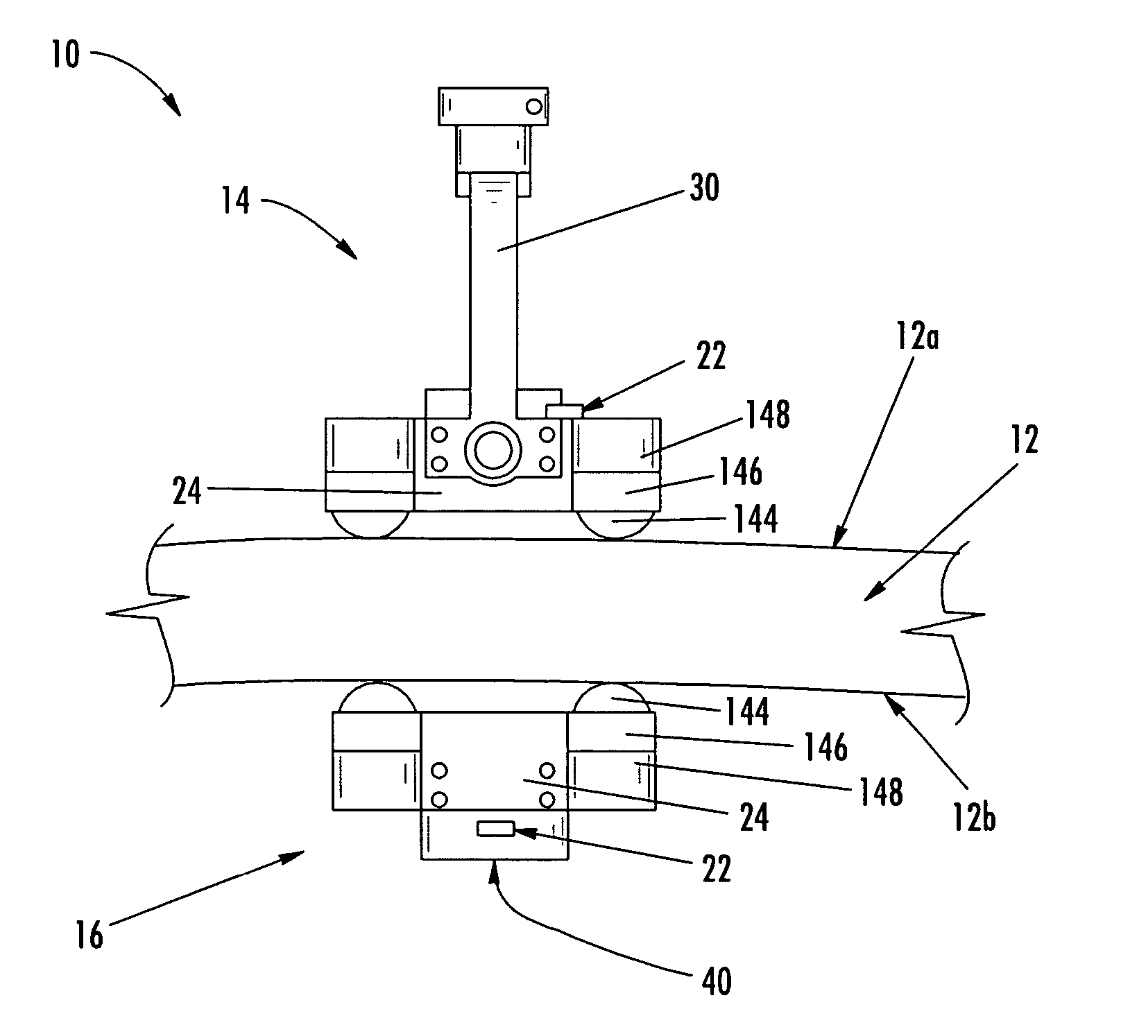 Alignment compensator for magnetically attracted inspecting apparatus and method