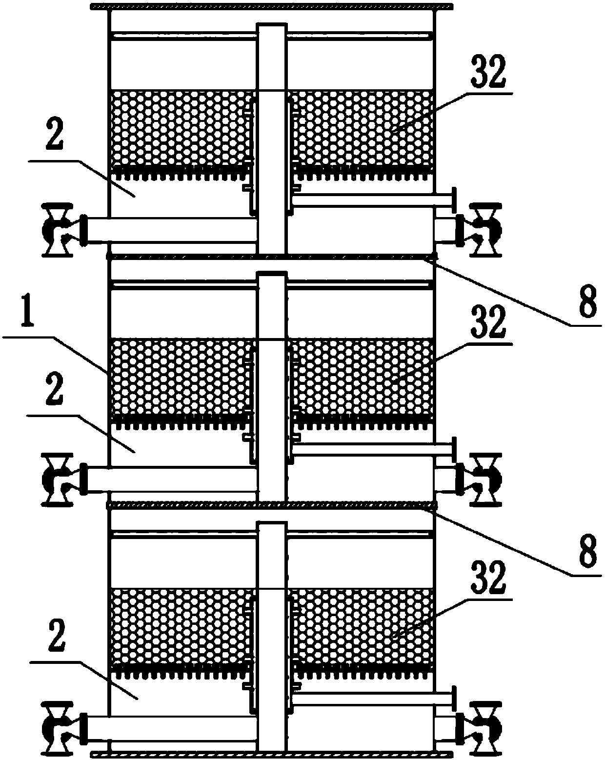 A high-efficiency backwash filter device and a multi-layer filter with the device