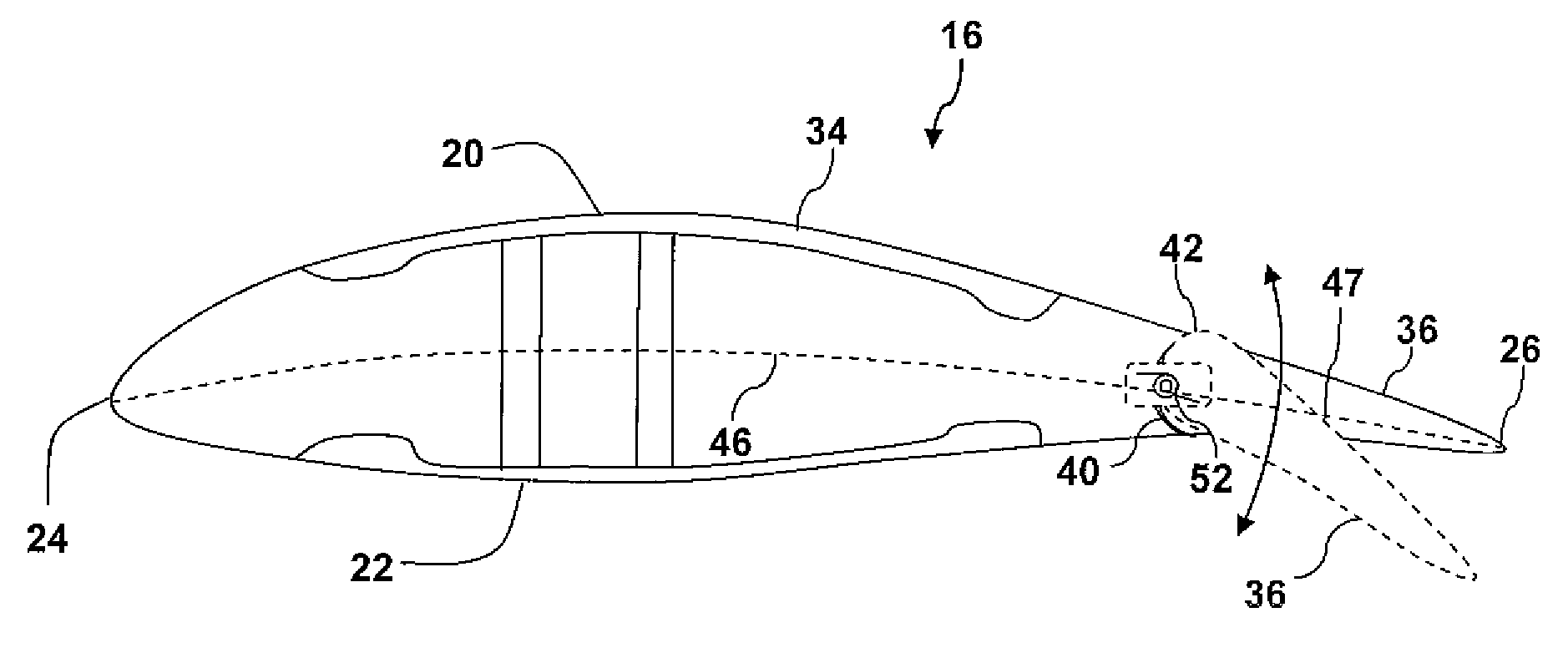 Wind turbine rotor blade with passively modified trailing edge component