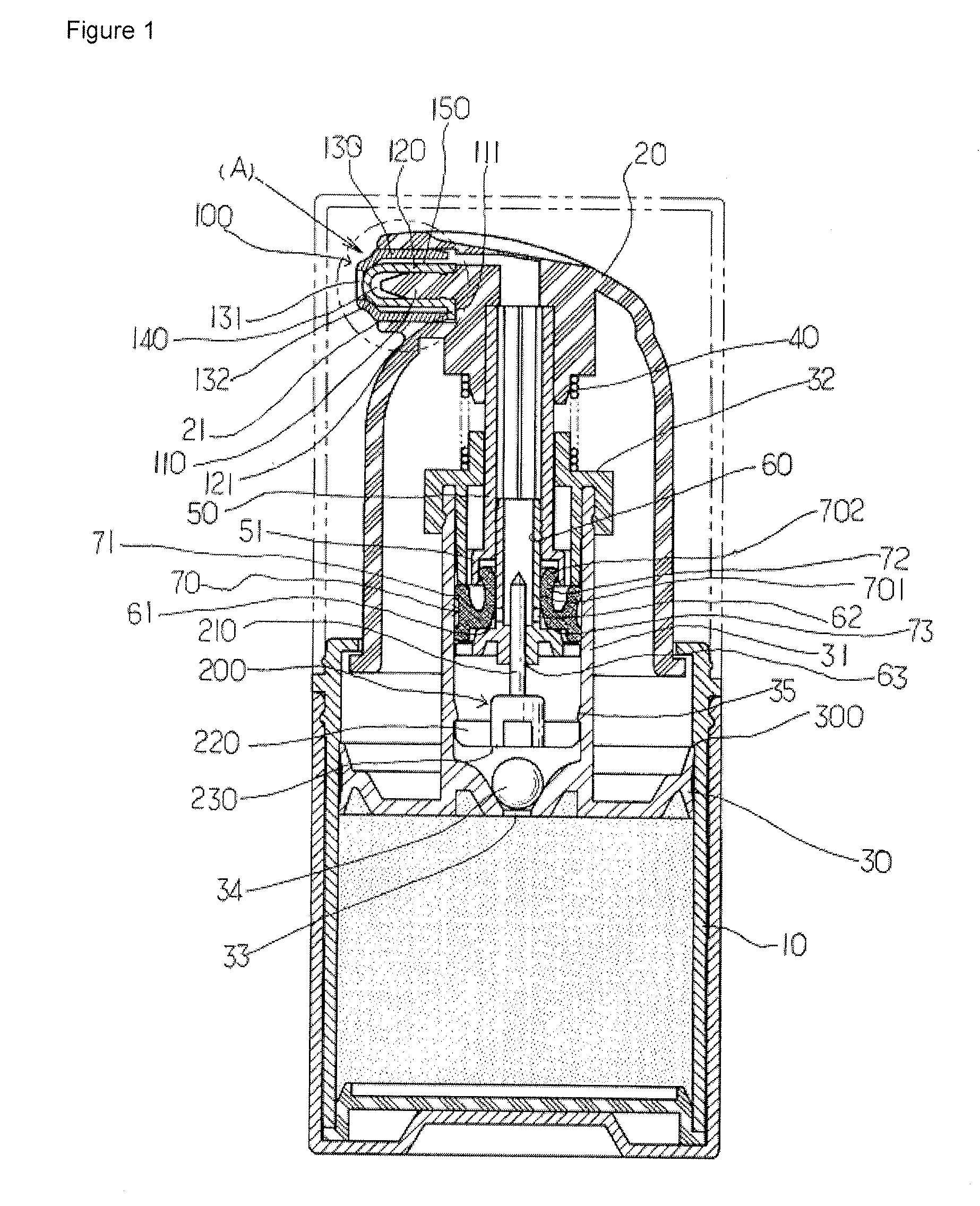 Airless dispensing pump container with an airtight push down type nozzle head
