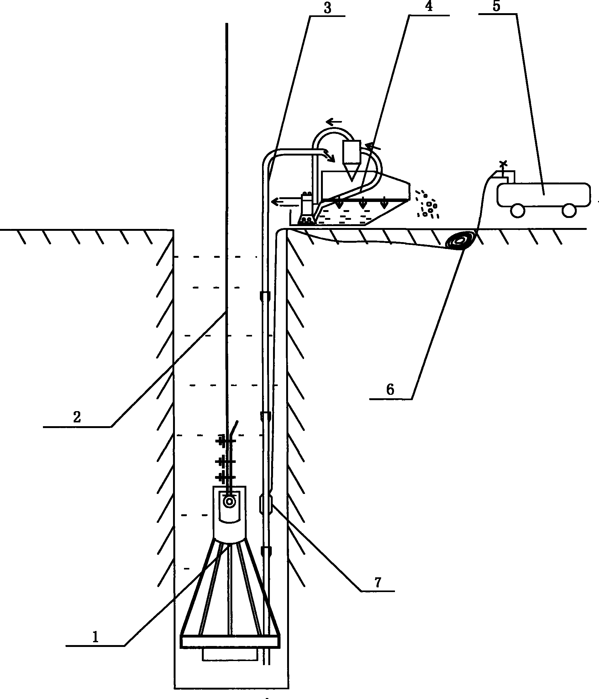Reverse circulation construction technique and apparatus of single rope impact drill