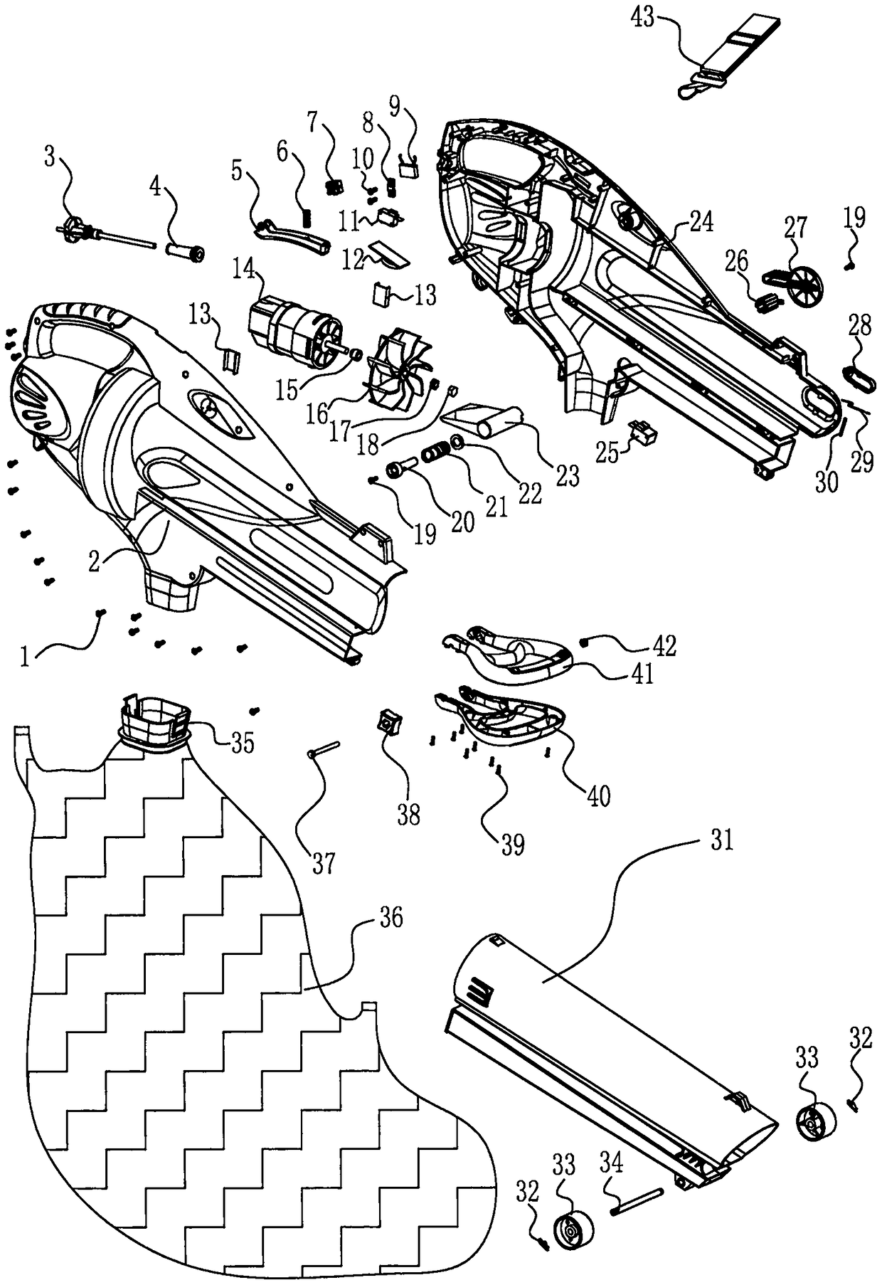 Leaf blower with combined front air cylinder sound absorption and noise reduction and rear air cylinder multi-tube noise reduction