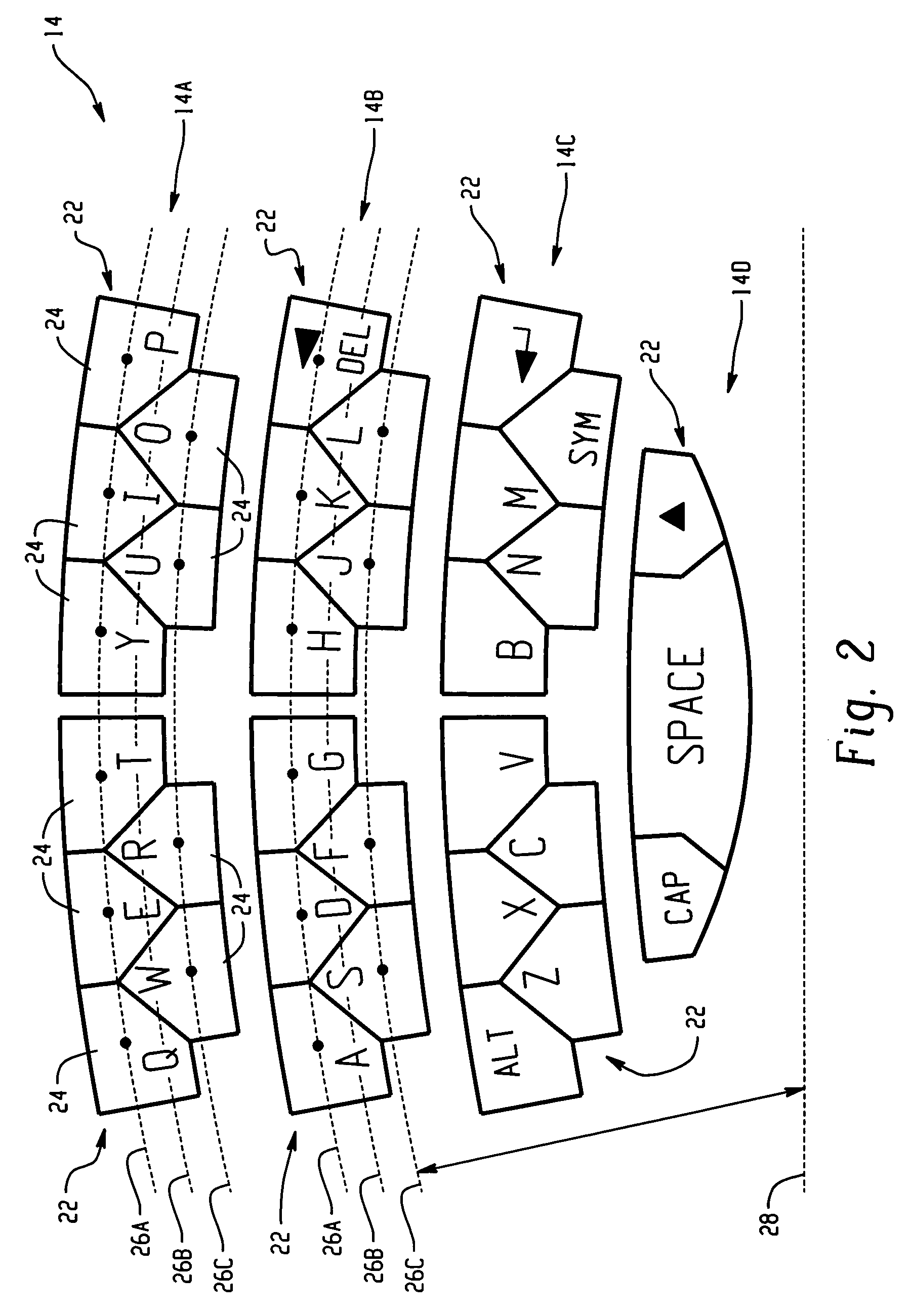 Staggered keyboard for a portable device