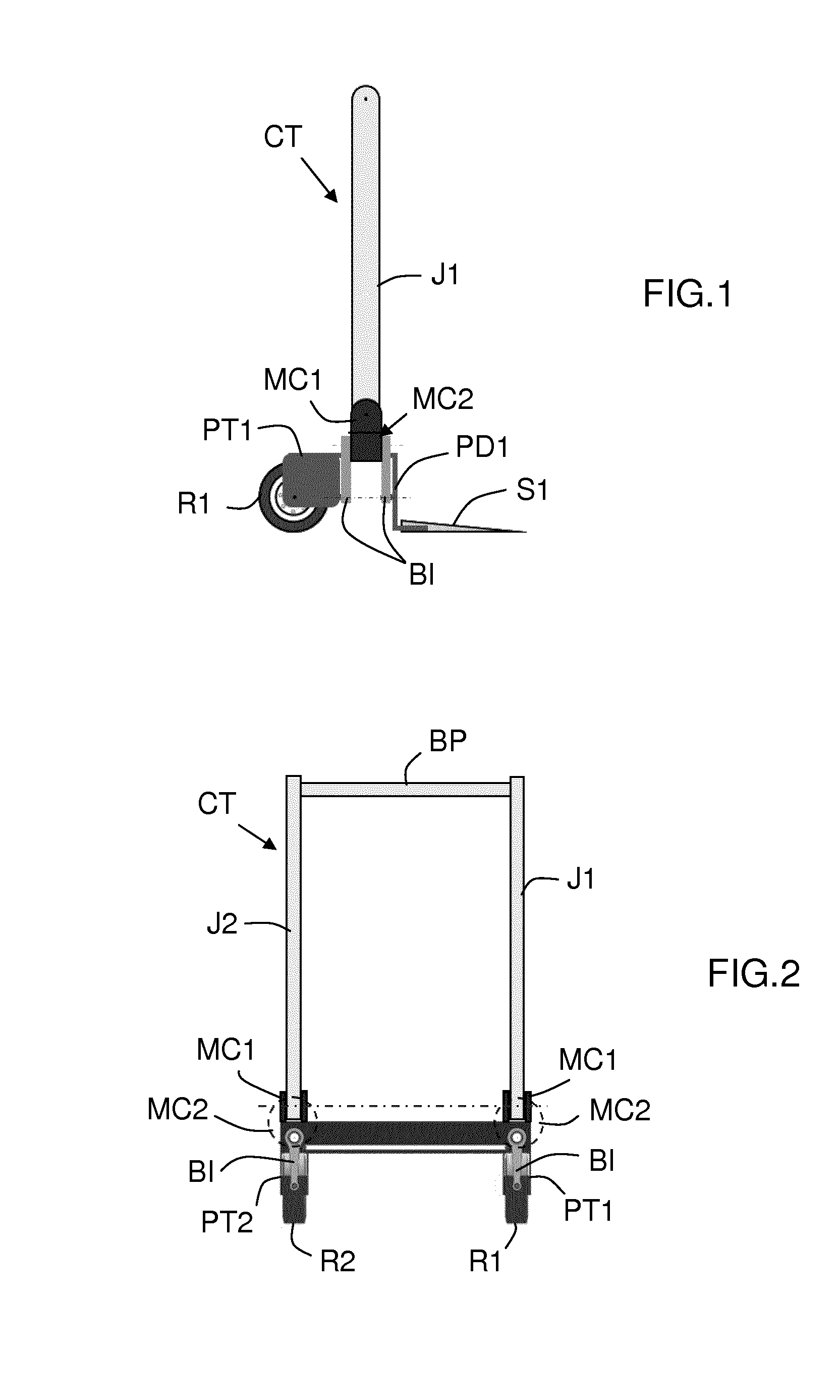 Convertible Transport Trolley Having a Pair of Fold-Away Legs and Simultaneously Fold-Away Wheels