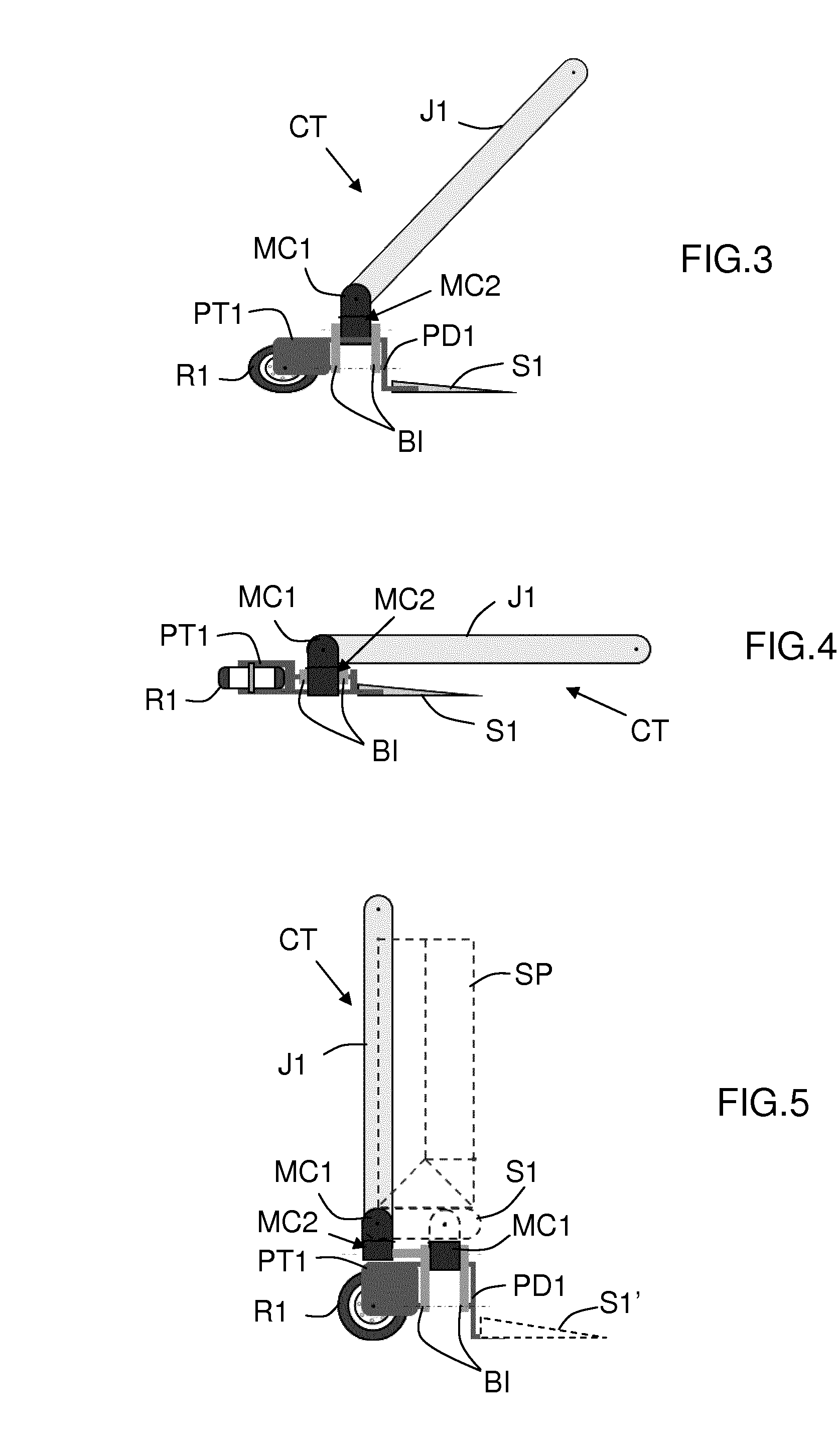 Convertible Transport Trolley Having a Pair of Fold-Away Legs and Simultaneously Fold-Away Wheels