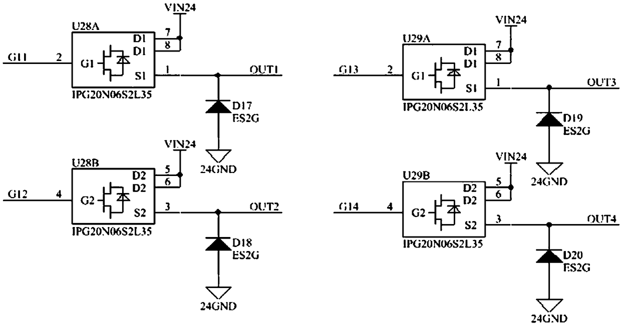 High-low edge drive output circuit of finished automobile controller of pure electric automobile