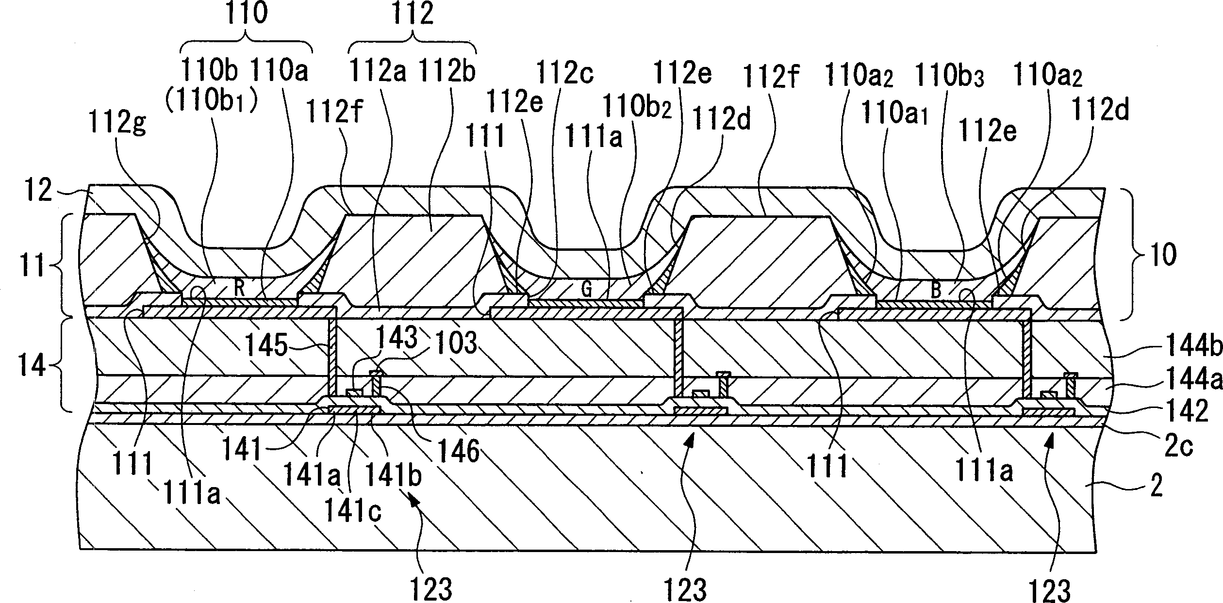 Display device, electronic apparatus and method for mfg. display device