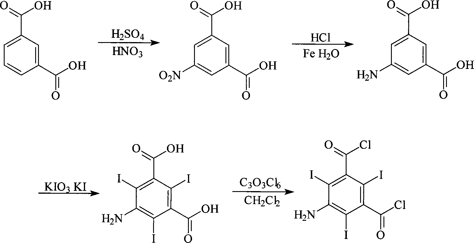 Method for synthesizing 5-amino-2,4,6-triiodoisophthaloyl dichloride