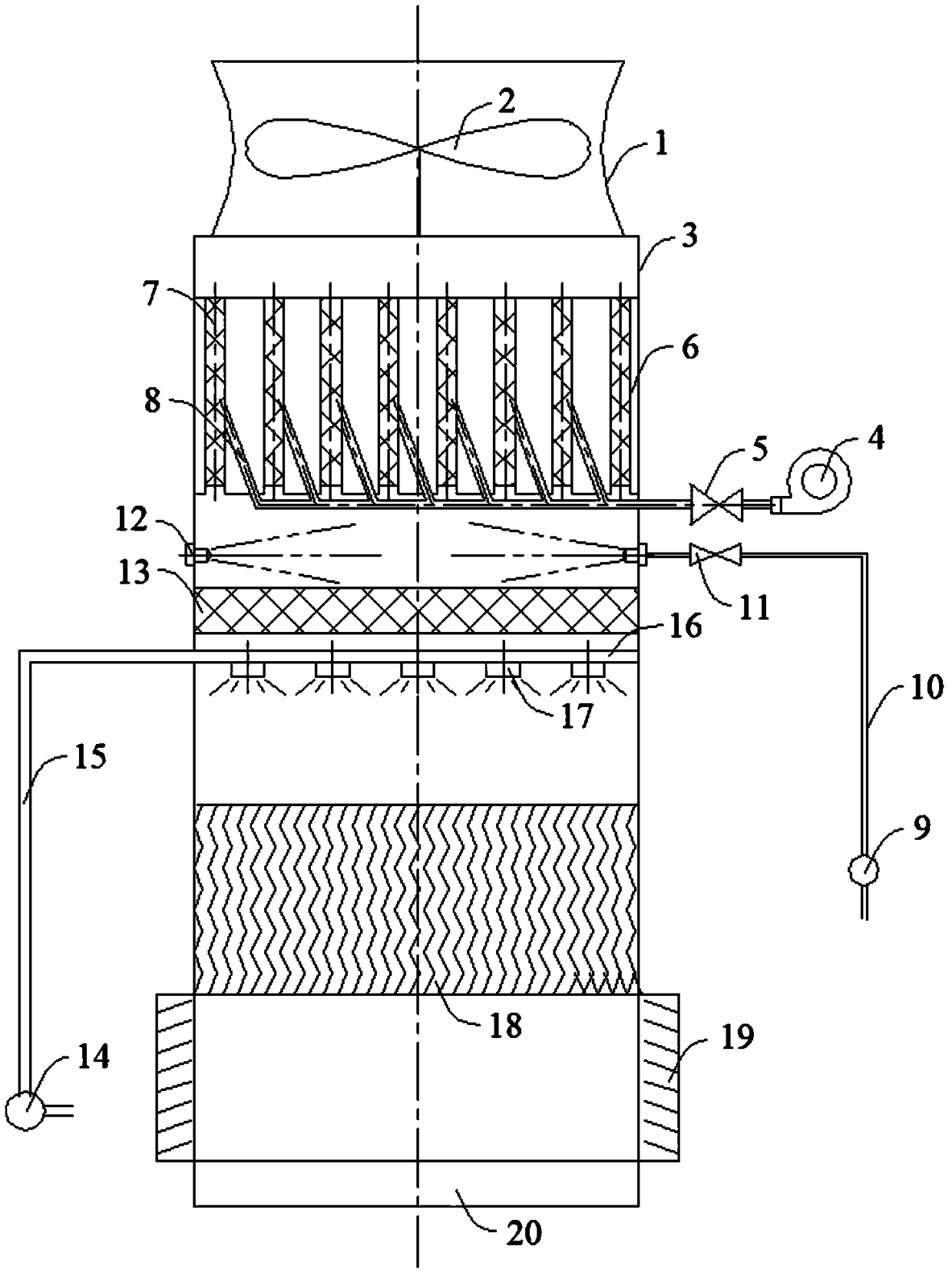 Efficient and energy-saving defogging cooling tower and defogging method thereof