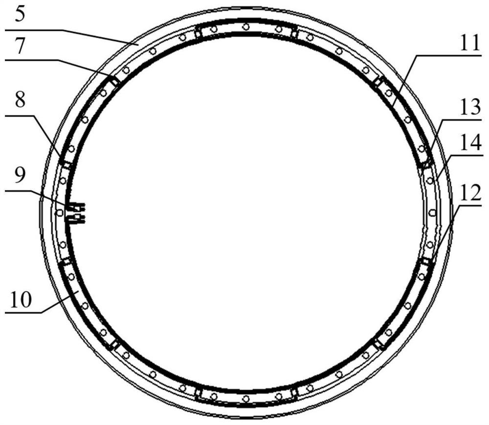 Three-row roller type turntable bearing health monitoring device based on fiber bragg grating