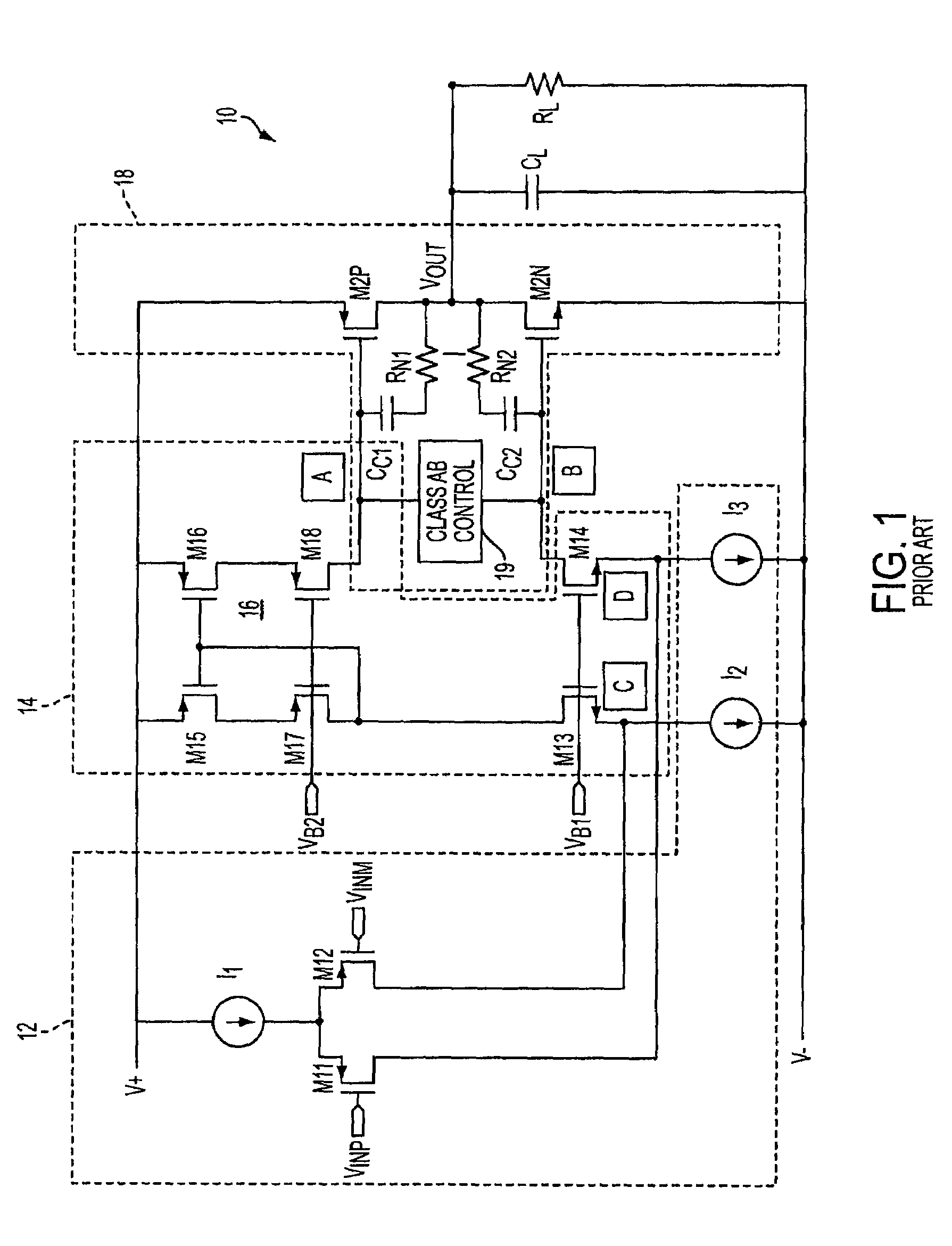 Class AB folded-cascode amplifier having cascode compensation
