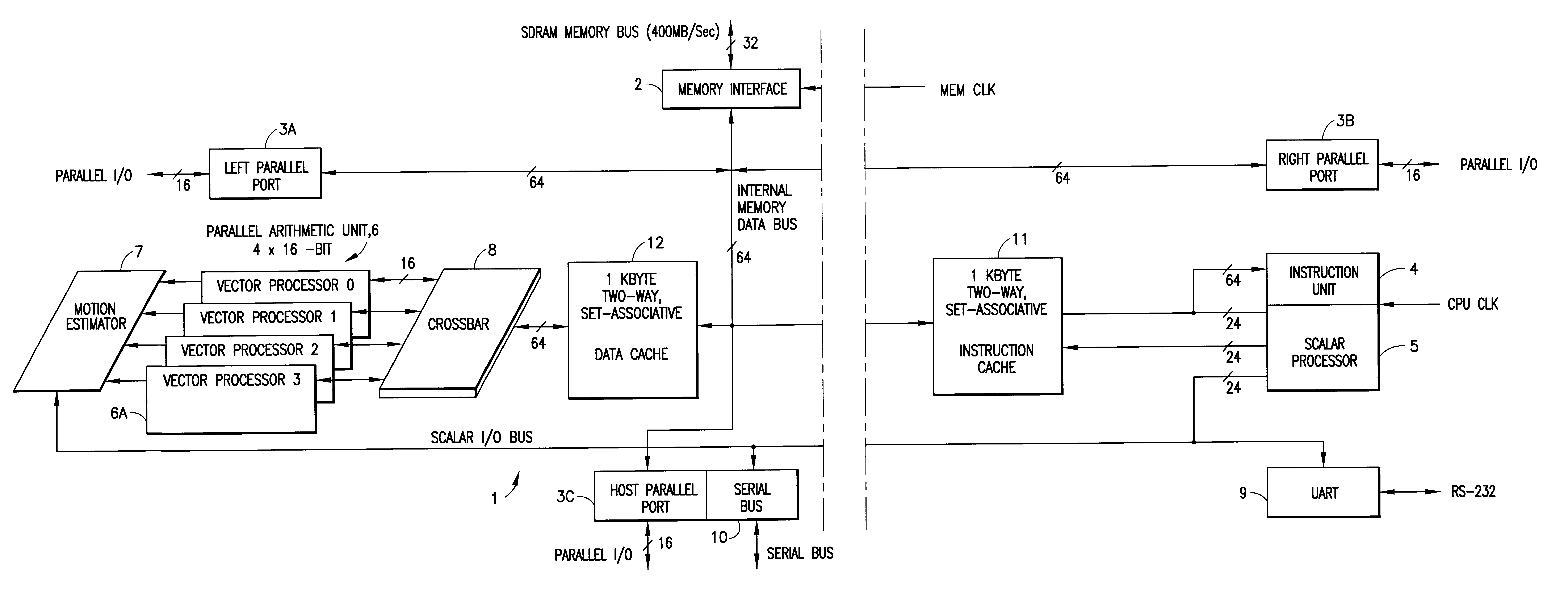 Digital signal processor containing scalar processor and a plurality of vector processors operating from a single instruction