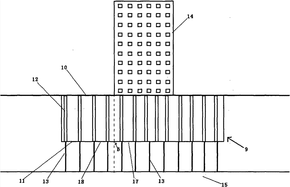 Underground space building pile body construction method of and underground space building structure