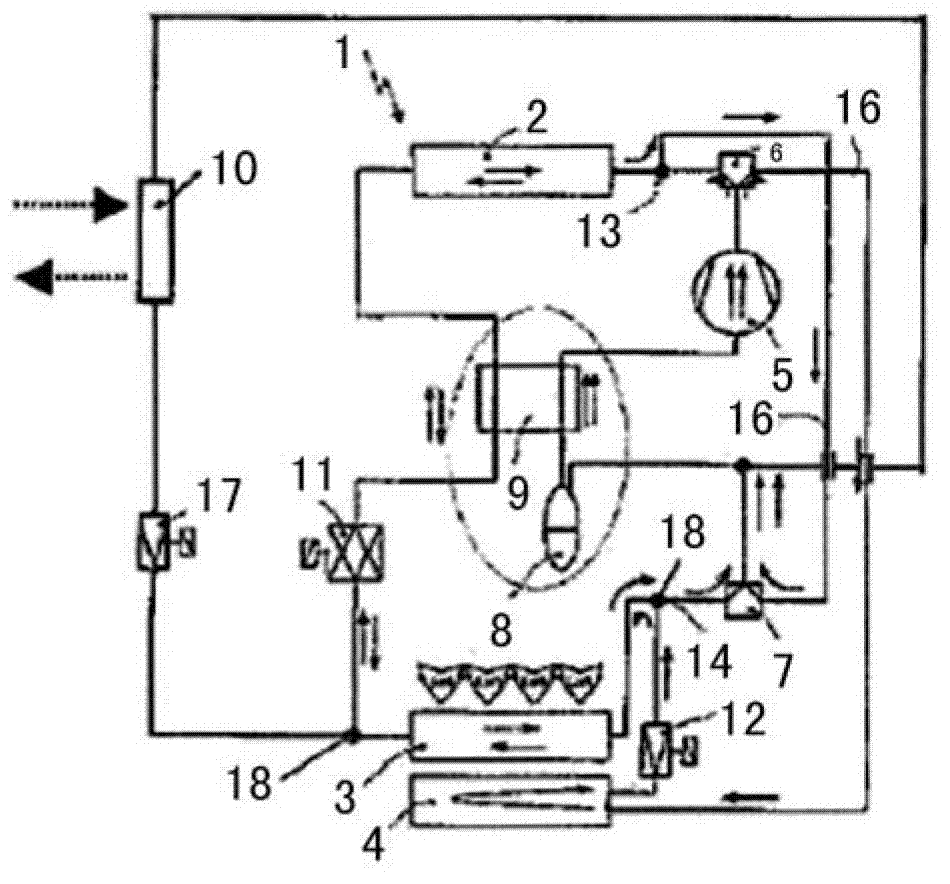 Motor vehicle refrigerant circuit with a refrigeration system circuit and a heat pump circuit