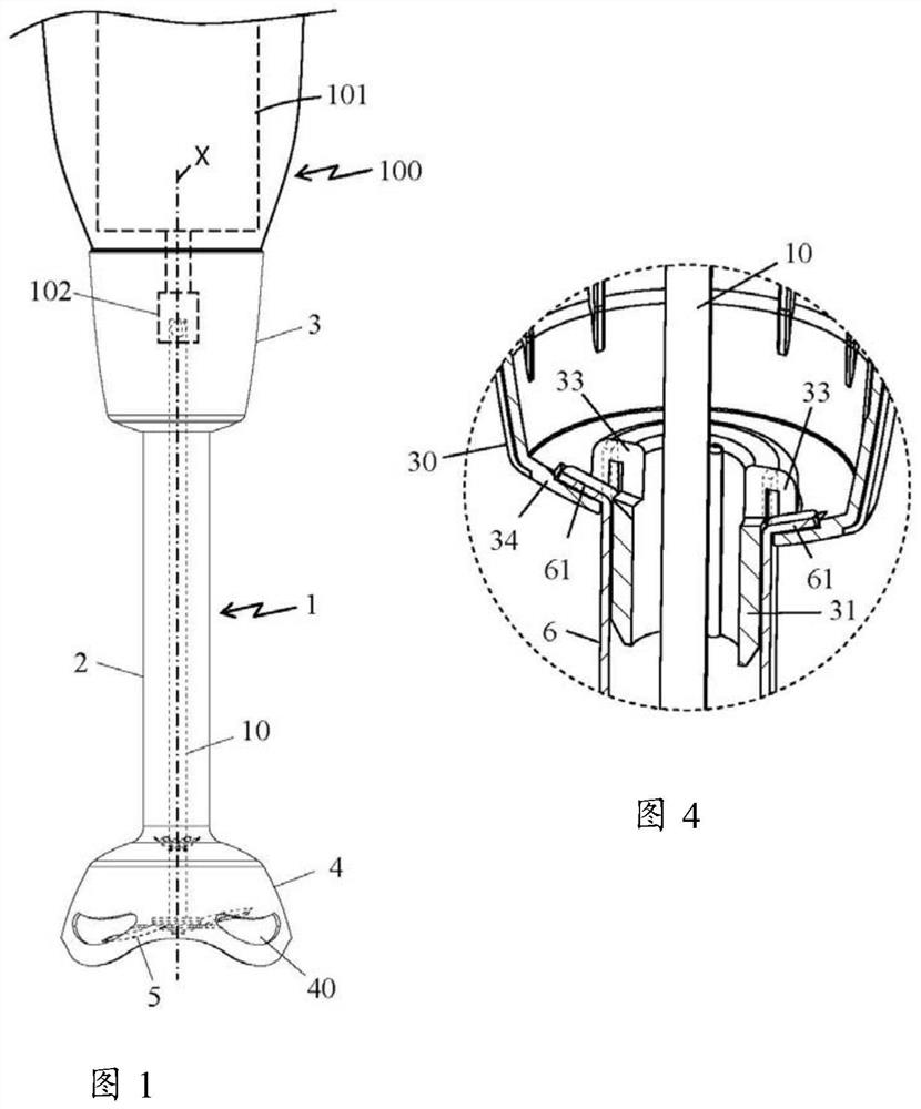 Stirring feet including drive shaft driven in rotation by motorized housing