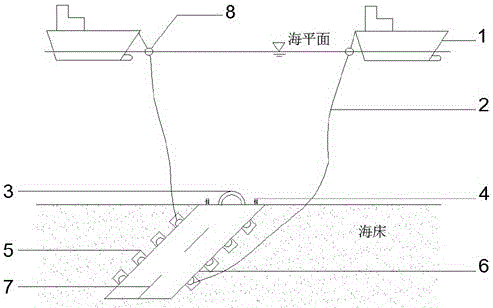 Inclined type barrel-shaped foundation mooring system and construction method thereof