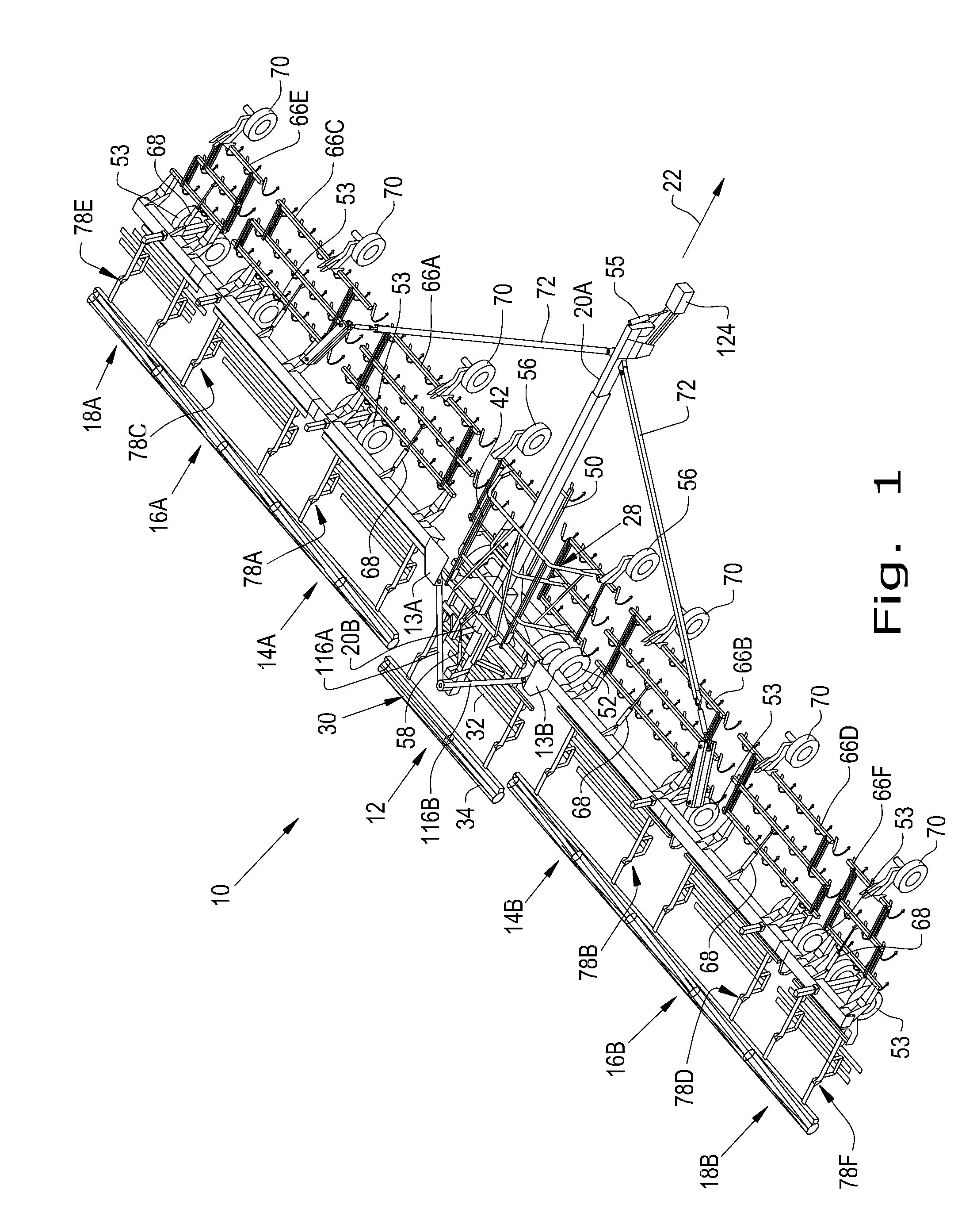 Front folding arrangement for agricultural tillage implement