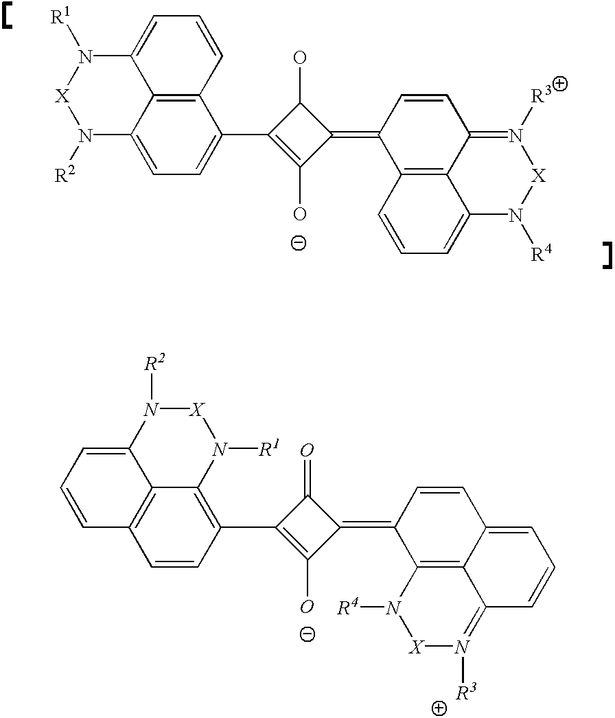 Composition comprising photochemical acid progenitor and specific squarylium dye