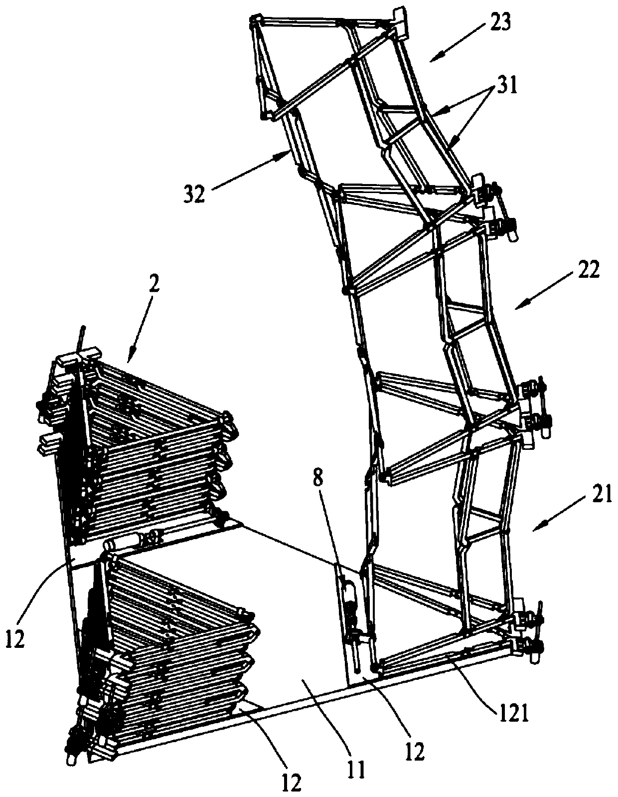 Foldable and curved space truss capture mechanism