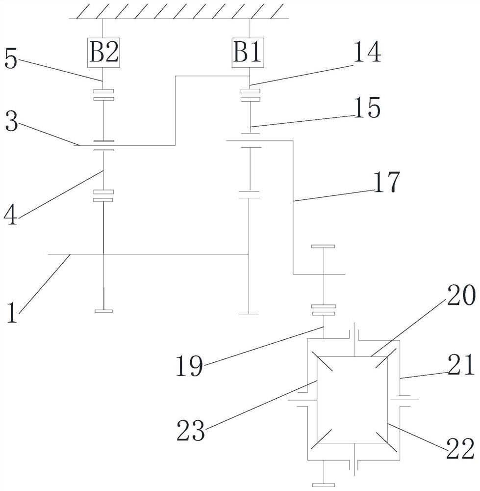 A two-speed gearbox with Simpson planetary gear structure and power transmission logic