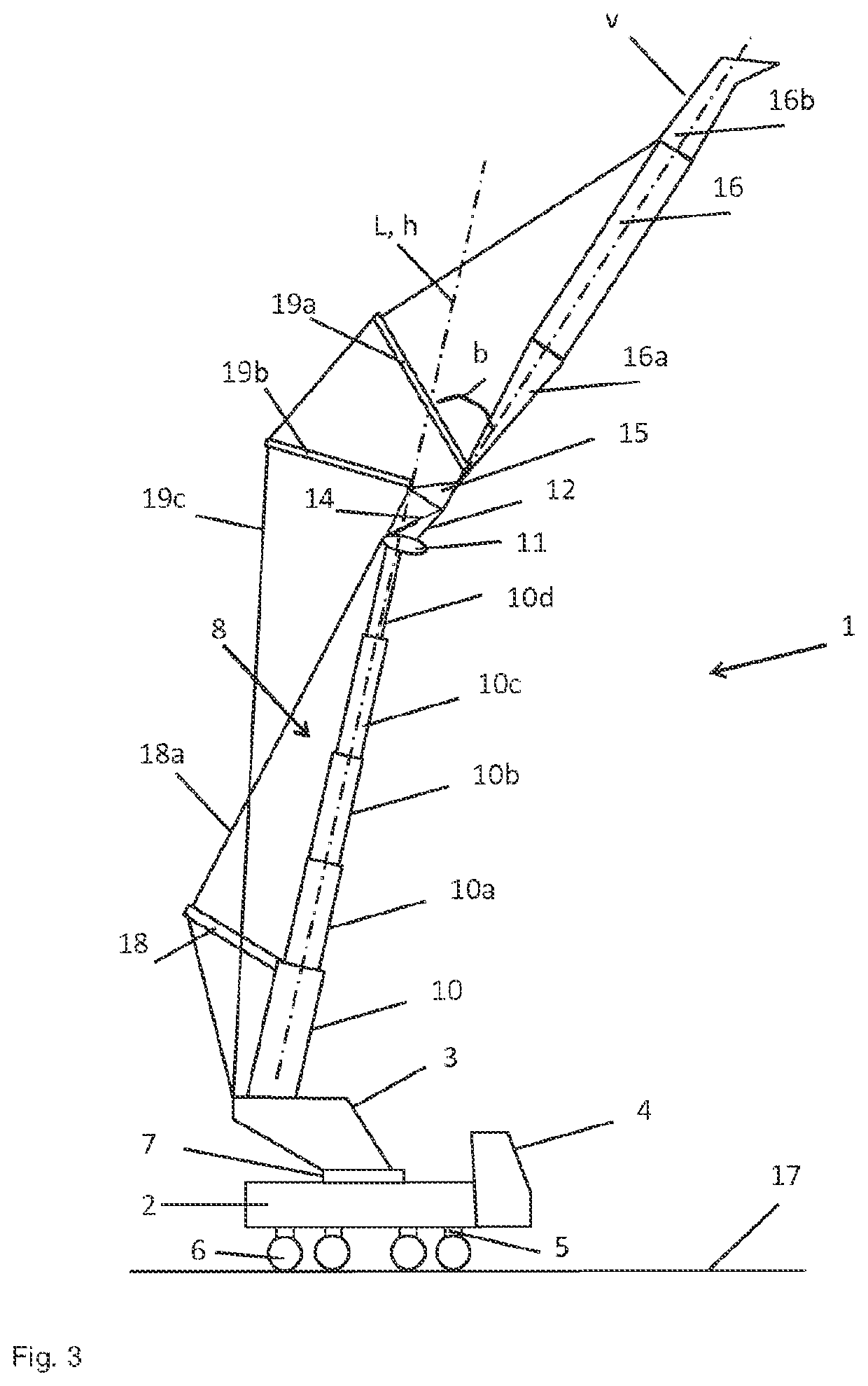 Vehicle crane comprising a movable adapter between the main boom and the main boom extension