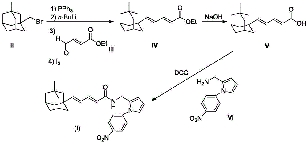 A compound containing nitrobenzene and diene adamantane structure, its preparation method and application