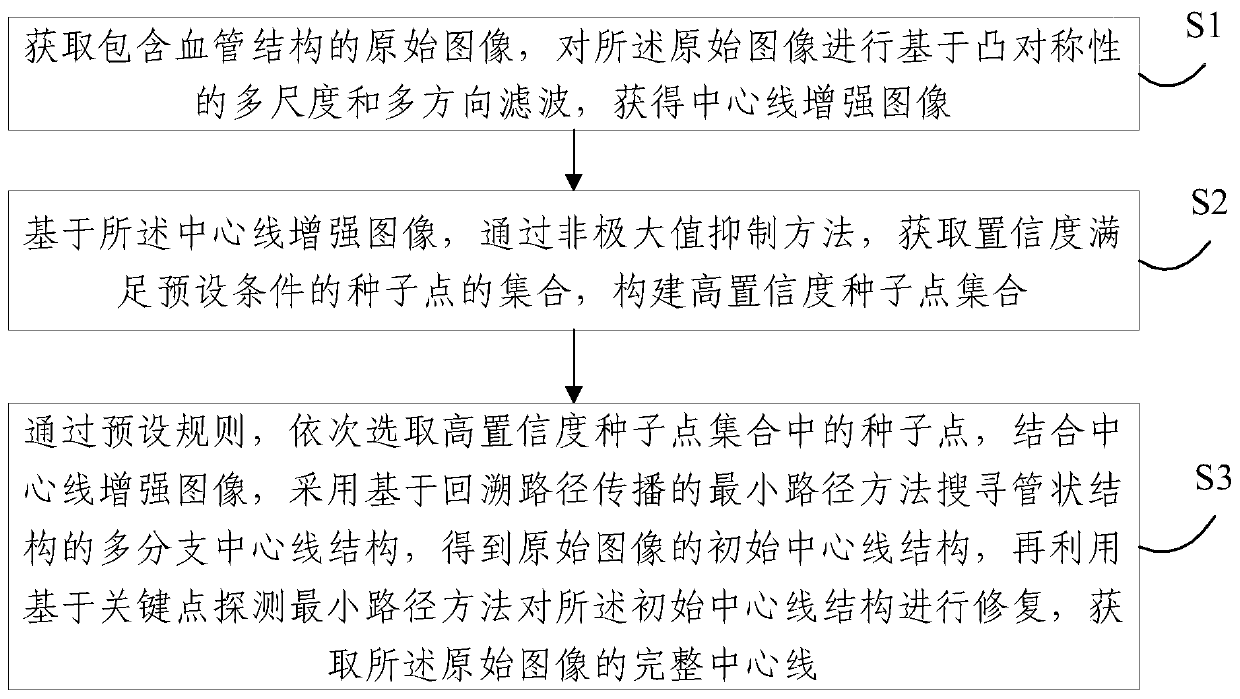 Blood vessel center line automatic extraction method and device