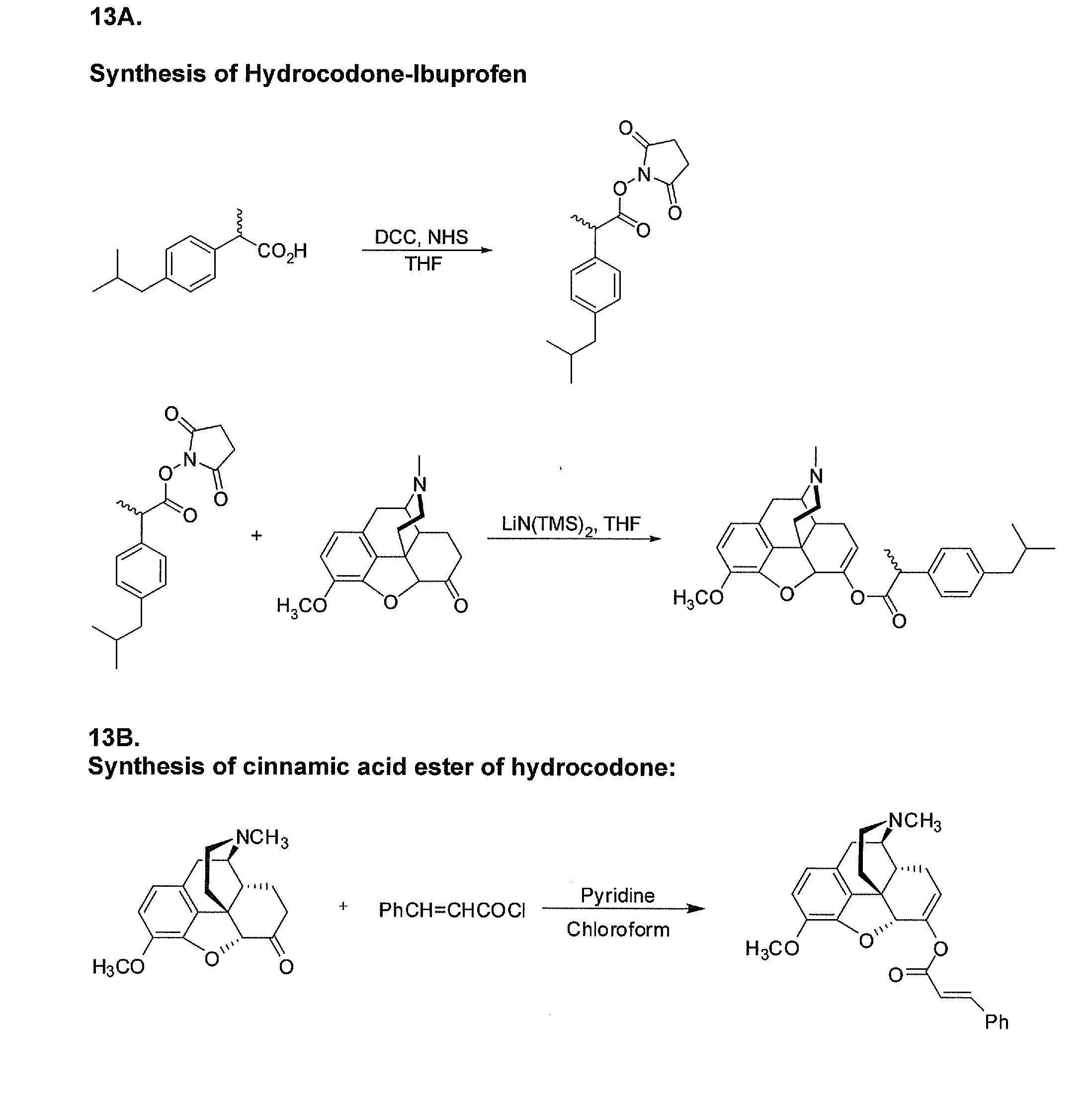 Phenylethanoic Acid, Phenylpropanoic Acid and Phenylpropenoic Acid Conjugates and Prodrugs of Hydrocodone, Methods of Making and Use Thereof