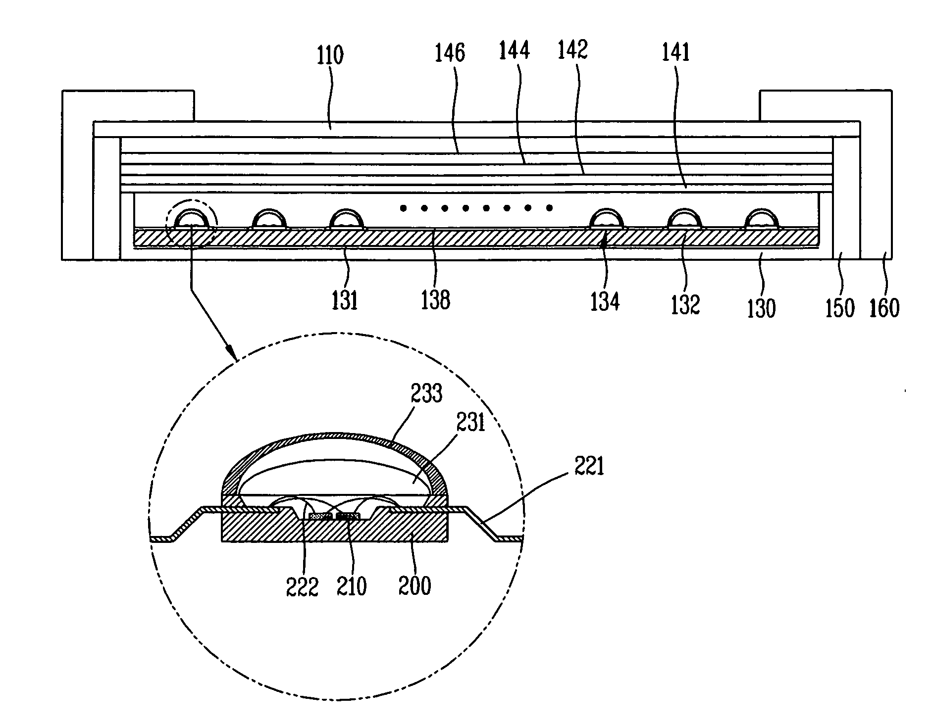 Light emitting diode package having dual lens structure and backlight for liquid crystal display device implementing the same