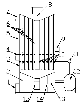 Flue gas waste heat recovery and dust removal device
