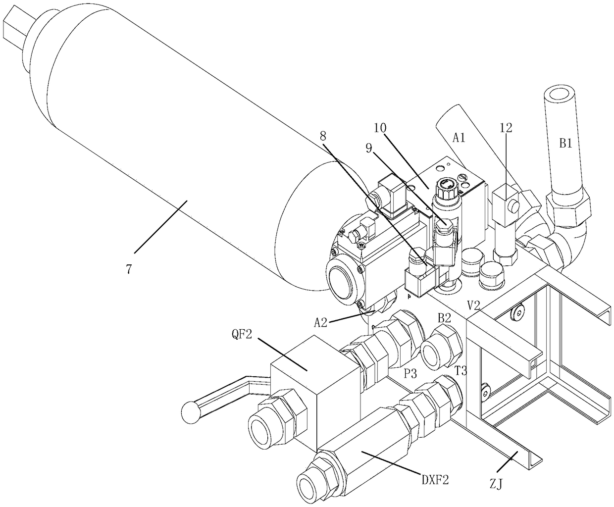 Automatic hydraulic shock source circuit, device and system mounted on tunnel boring machine