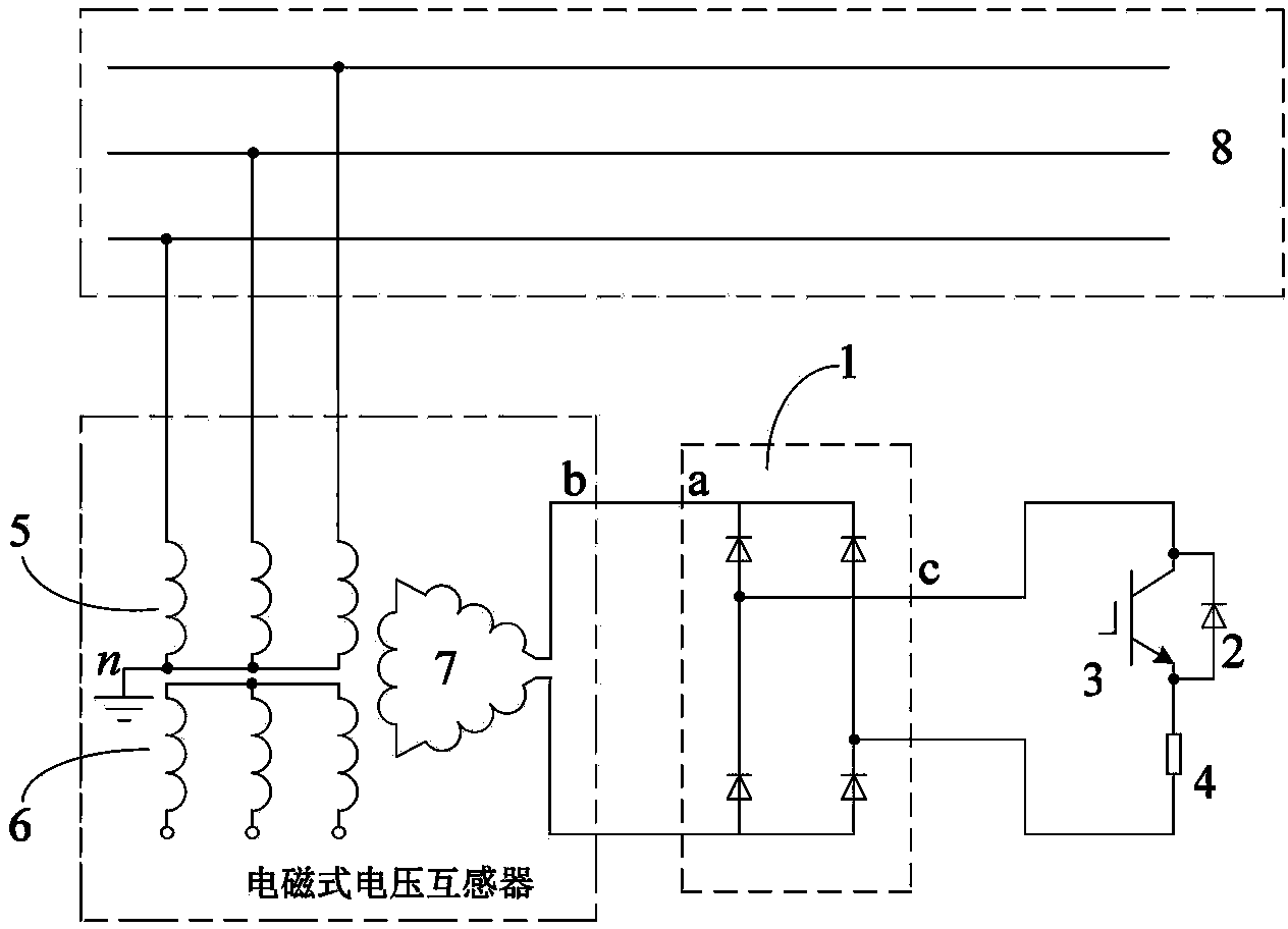 Secondary direct-current resonance elimination device used for electromagnetic type voltage transformer