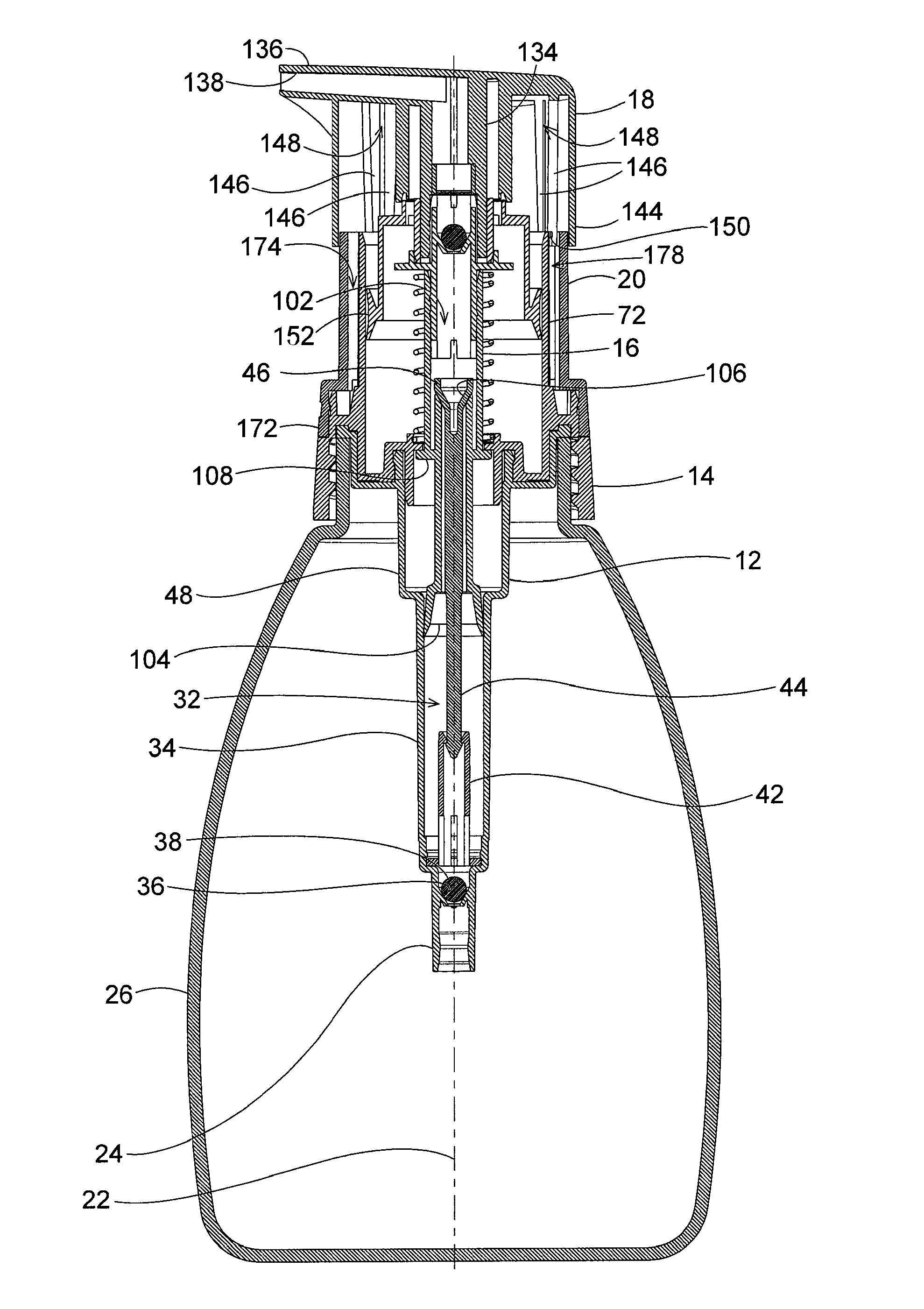 Rotating collar and locking and venting closure connector for an air foaming pump dispenser