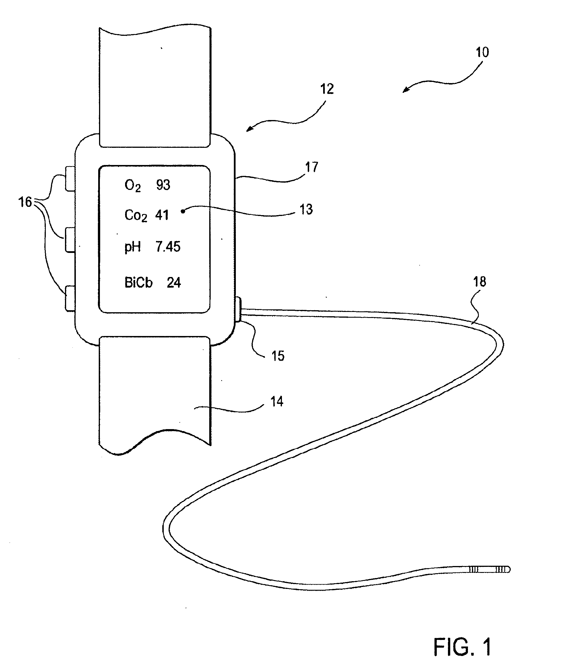 Probe and display having a gas sensor assembly and surface treatment