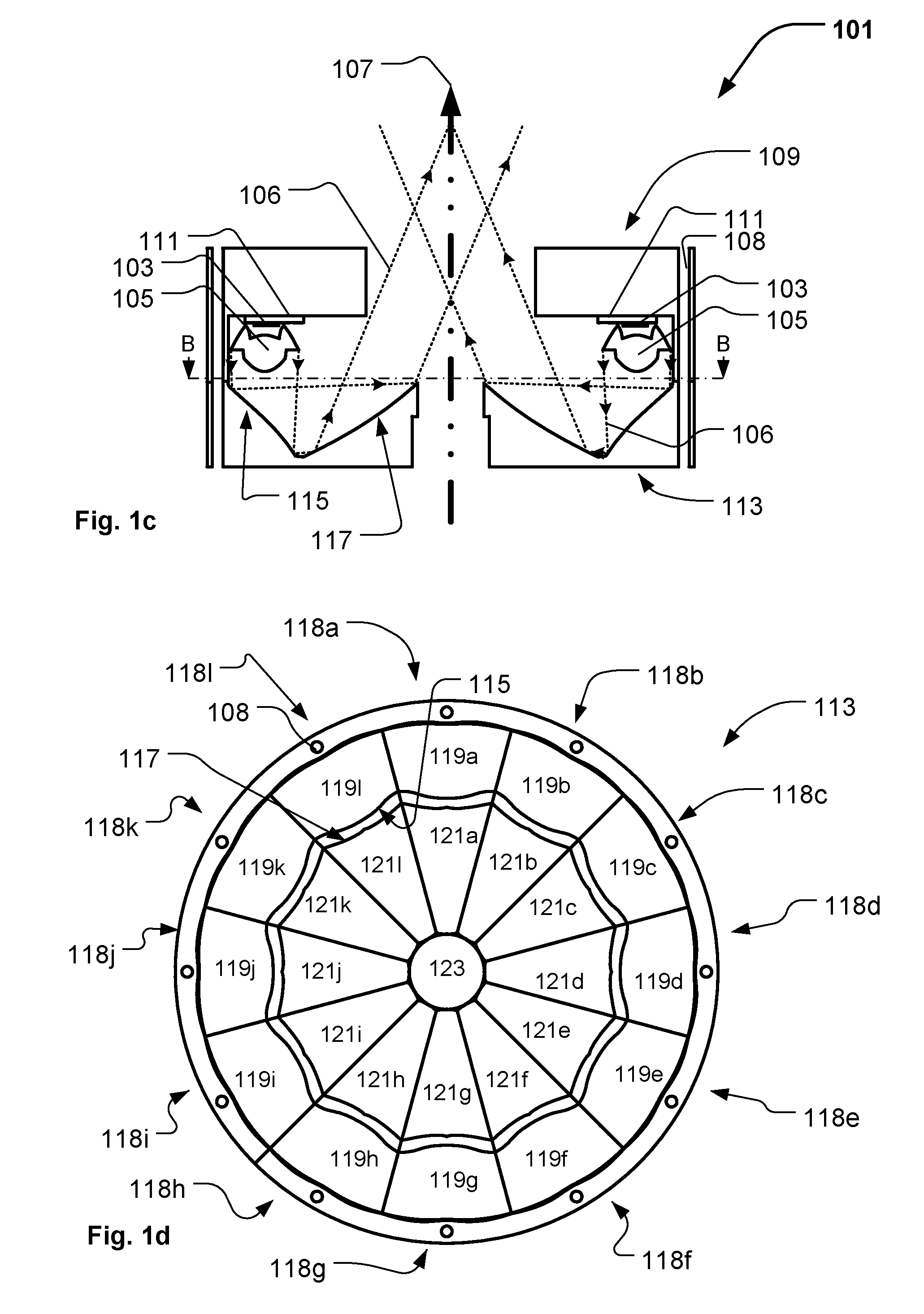 Light collecting system with a number of reflector pairs