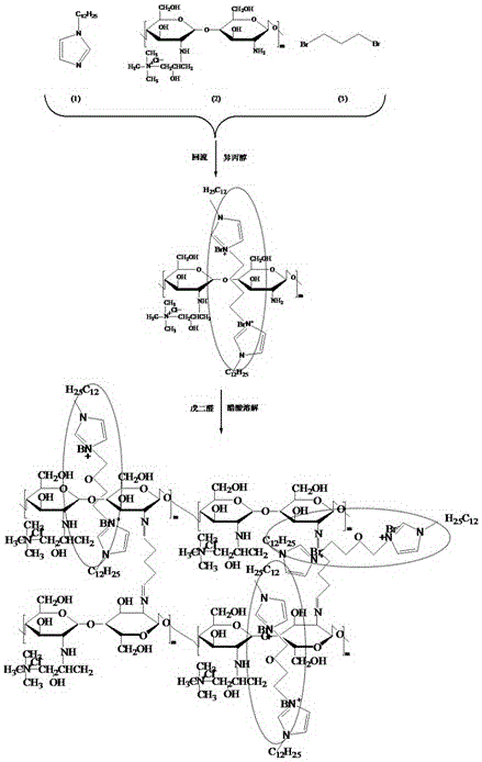 Anionic membrane introducing n-alkyl dinuclear imidazolium cation and preparation method thereof