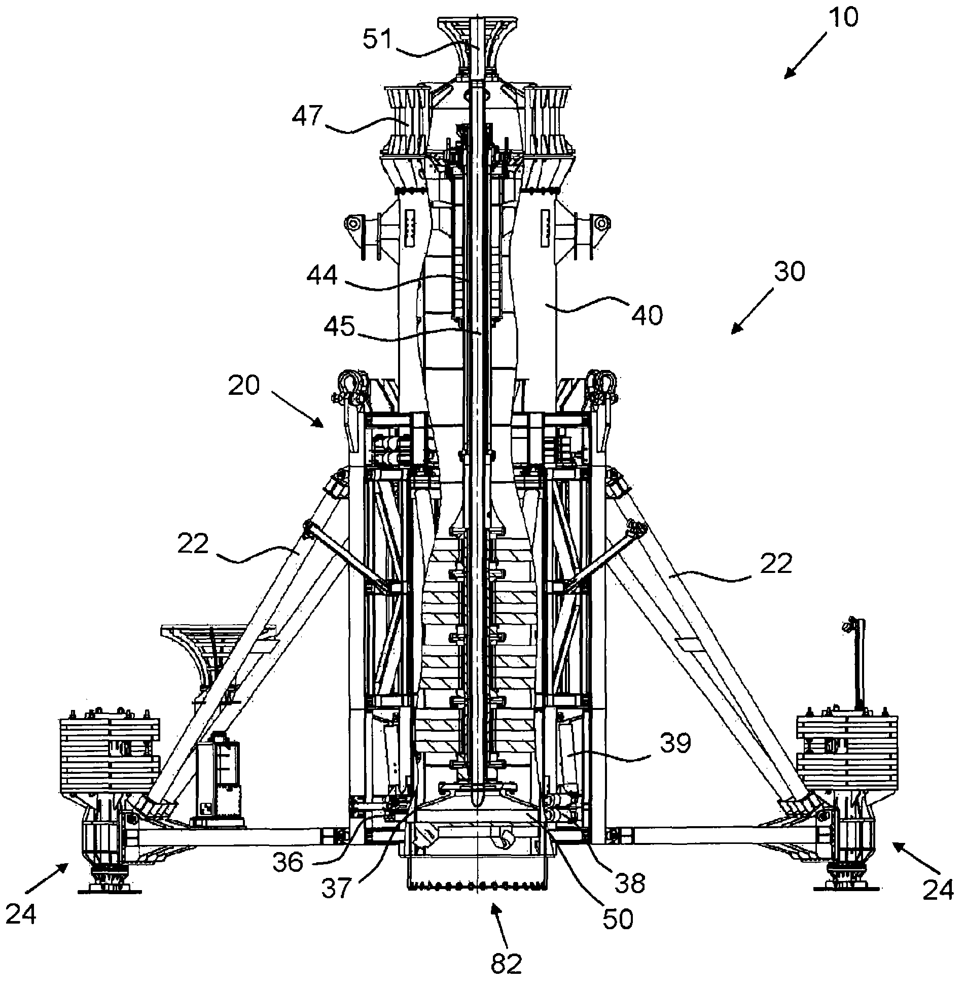 Underwater drilling arrangement and method for making a bore in a bed of a water body