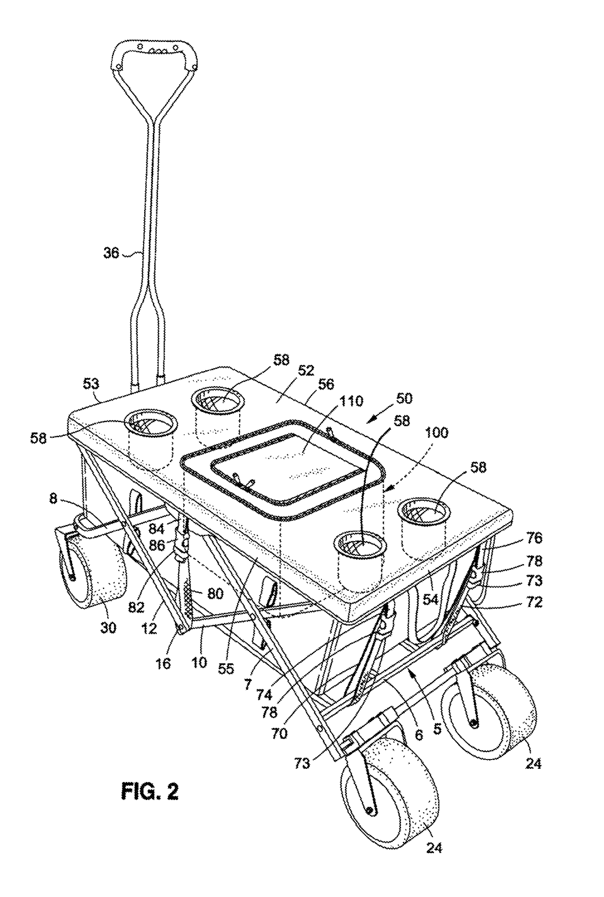 Folding wagon having a cooler and a removable table connected thereto