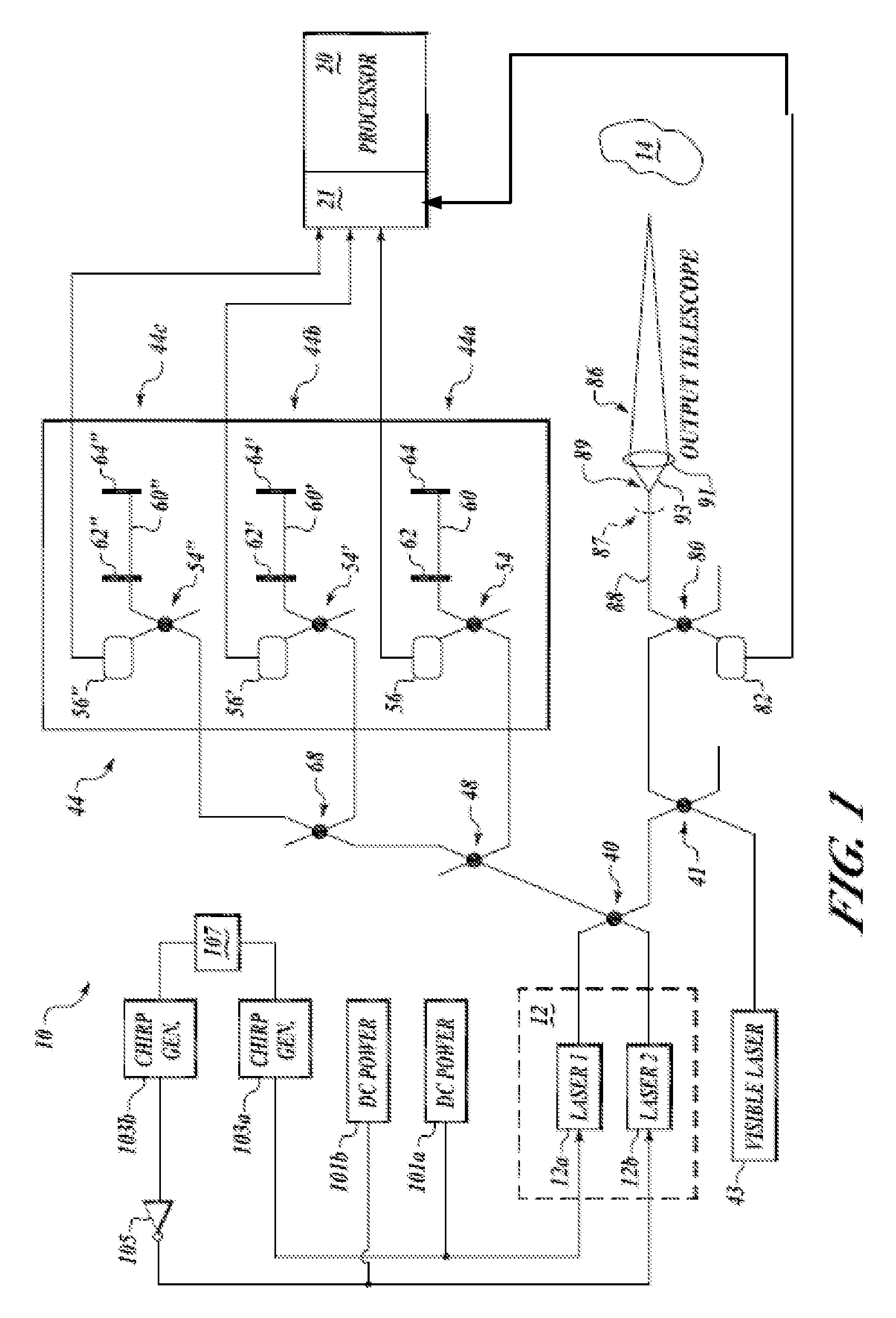 Chirped synthetic wave laser radar apparatus and methods