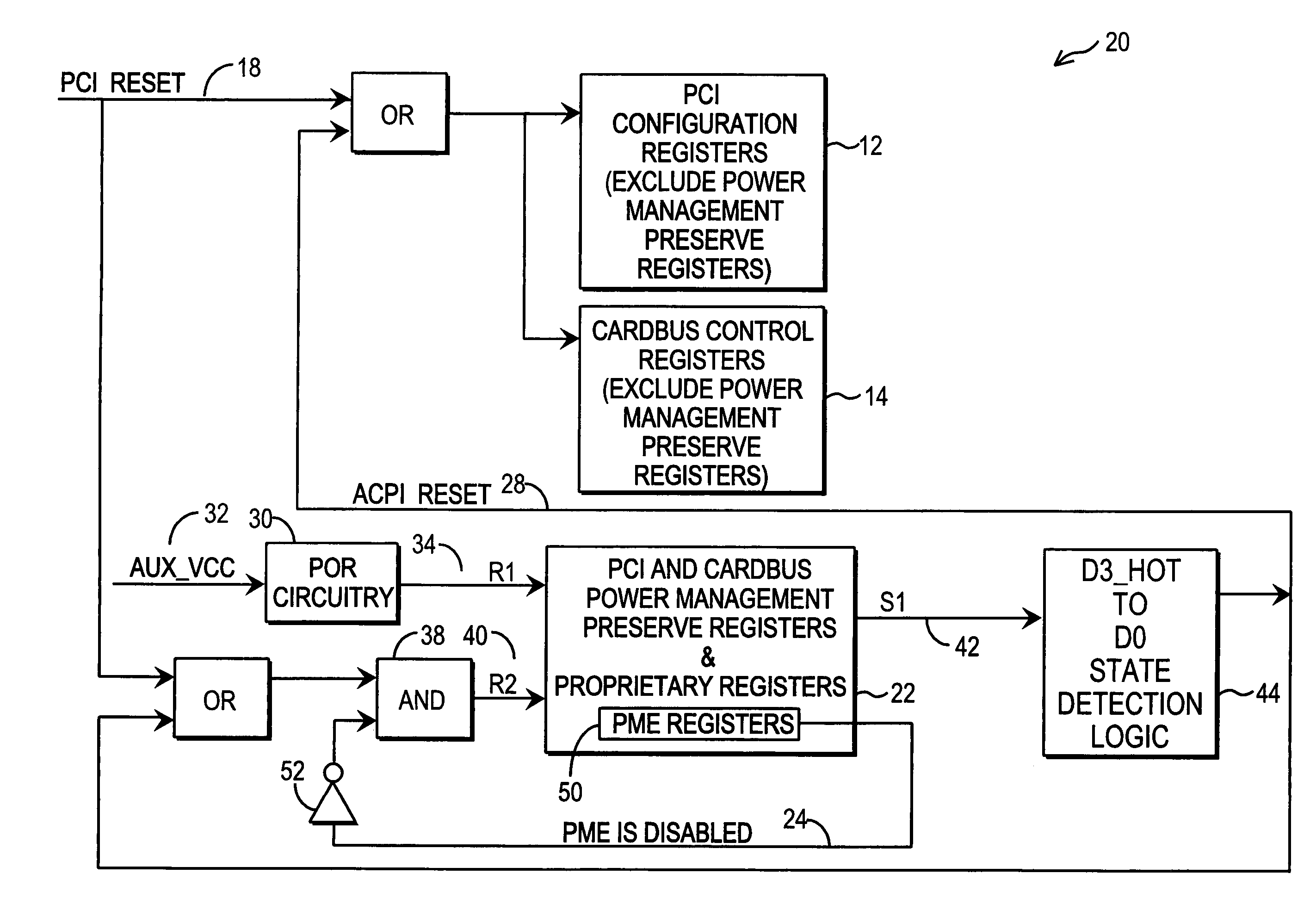 Apparatus for resetting power management enable register and resetting power management register based on an operating system instruction and output of power management enable register