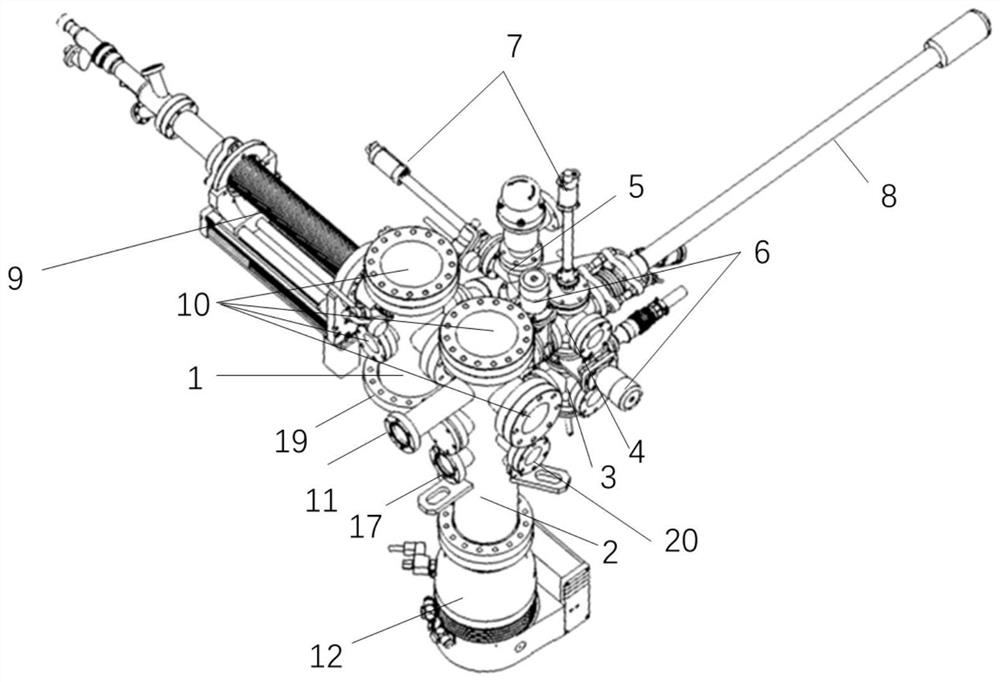 A test device for thin film deposition and catalytic reaction of volatile corrosive substances under ultra-high vacuum conditions